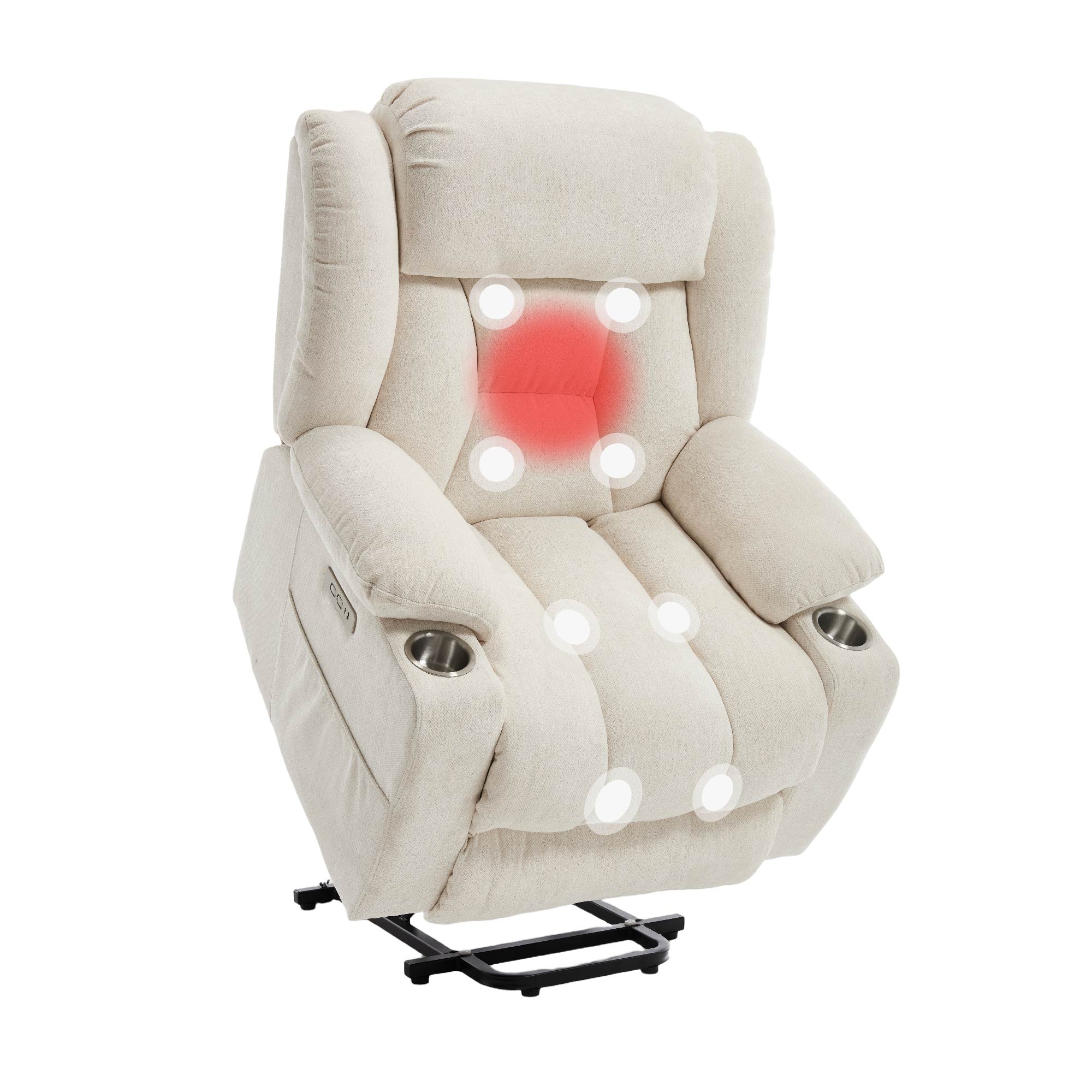 Power Lift Recliner Chair for Elderly, Recliner chair with Massage & Heat, Electric Leather Lift Recliner Chair for Living Room with Side Pocket, USB & Type-C Charge Port, Beige