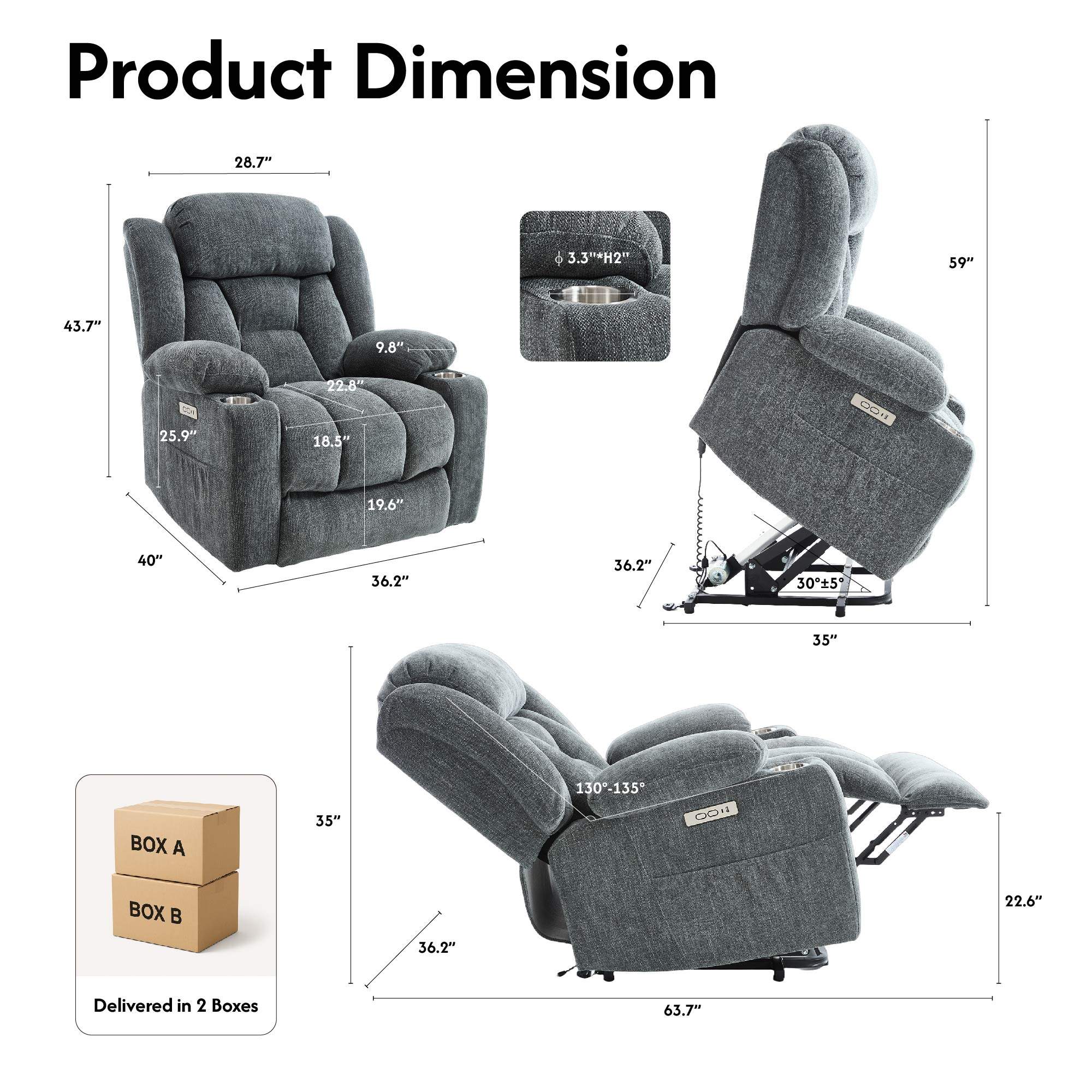 Power Lift Recliner Chair for Elderly, Recliner chair with Massage & Heat, Electric Leather Lift Recliner Chair for Living Room with Side Pocket, USB & Type-C Charge Port, Charcoal Gray Power Lift Recliner Chair for Elderly, Recliner chair with Massage & Heat, Electric Leather Lift Recliner Chair for Living Room with Side Pocket, USB & Type-C Charge Port, Charcoal Gray