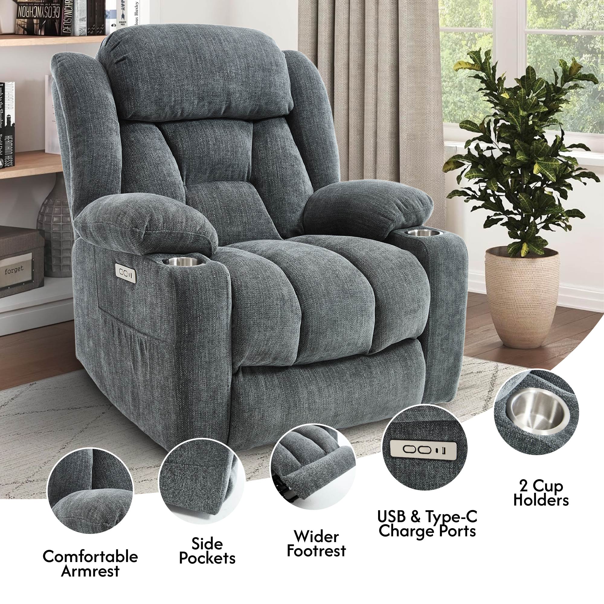 Power Lift Recliner Chair for Elderly, Recliner chair with Massage & Heat, Electric Leather Lift Recliner Chair for Living Room with Side Pocket, USB & Type-C Charge Port, Charcoal Gray Power Lift Recliner Chair for Elderly, Recliner chair with Massage & Heat, Electric Leather Lift Recliner Chair for Living Room with Side Pocket, USB & Type-C Charge Port, Charcoal Gray