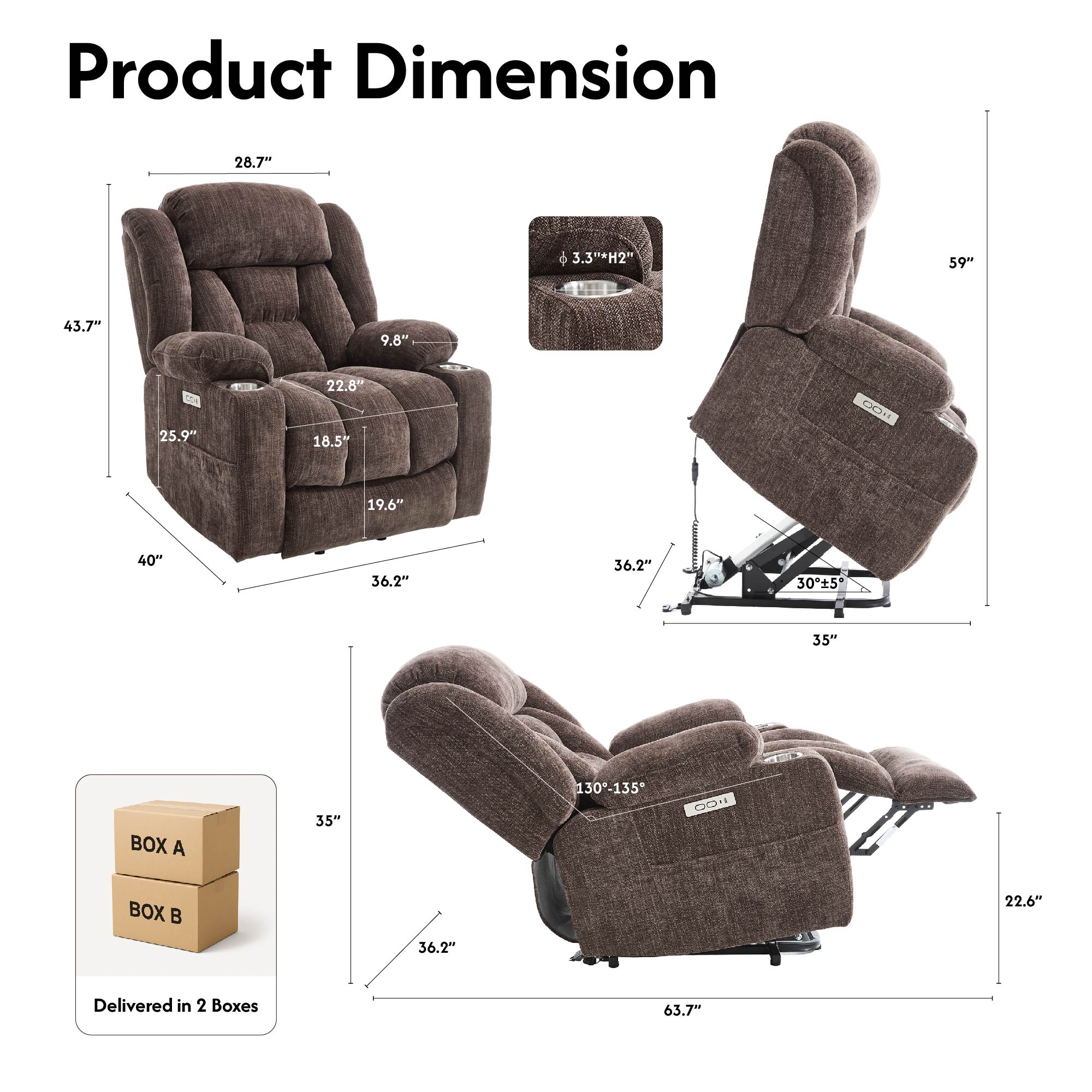 Power Lift Recliner Chair for Elderly, Recliner chair with Massage & Heat, Electric Leather Lift Recliner Chair for Living Room with Side Pocket, USB & Type-C Charge Port, Dark Brown Power Lift Recliner Chair for Elderly, Recliner chair with Massage & Heat, Electric Leather Lift Recliner Chair for Living Room with Side Pocket, USB & Type-C Charge Port, Dark Brown
