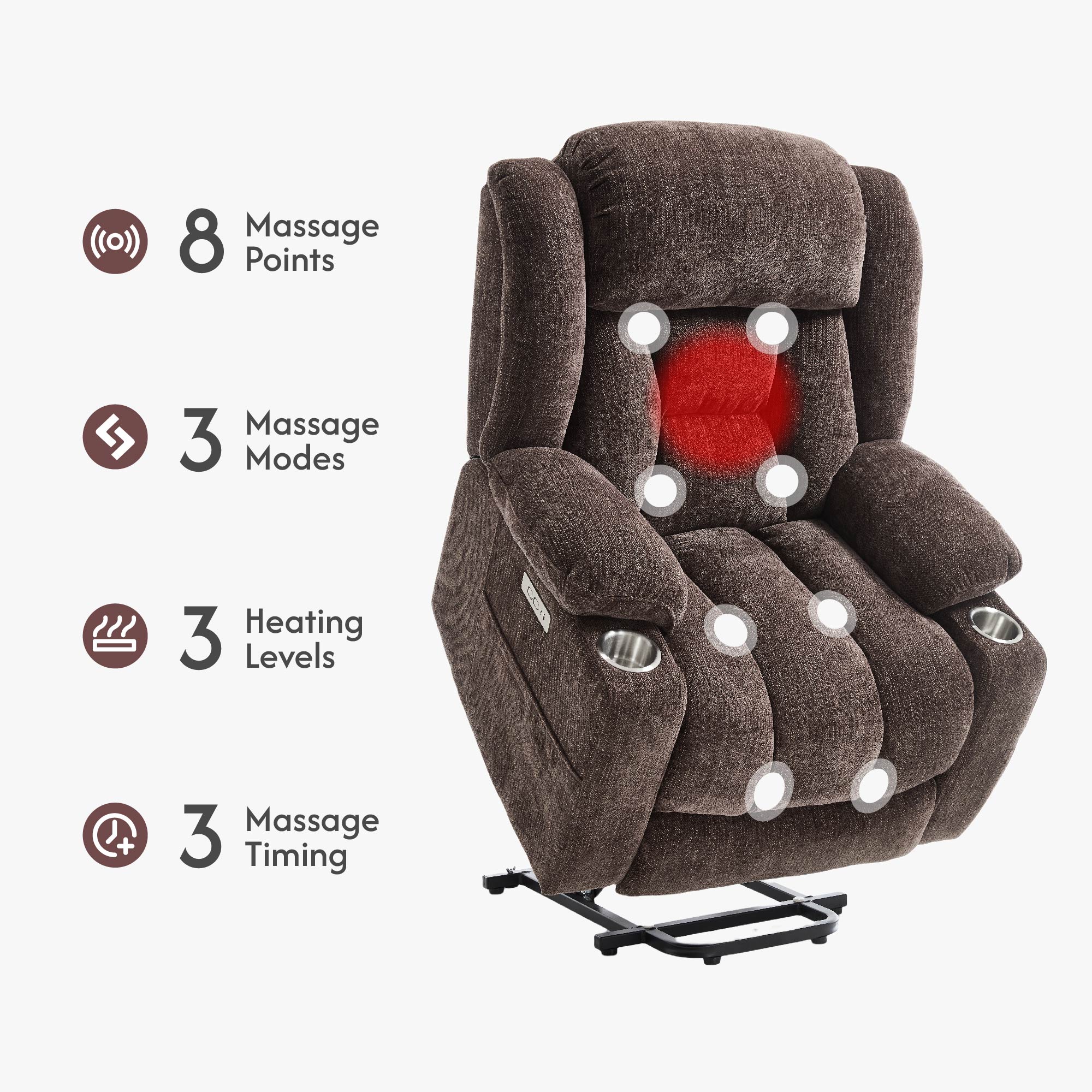 Power Lift Recliner Chair for Elderly, Recliner chair with Massage & Heat, Electric Leather Lift Recliner Chair for Living Room with Side Pocket, USB & Type-C Charge Port, Dark Brown Power Lift Recliner Chair for Elderly, Recliner chair with Massage & Heat, Electric Leather Lift Recliner Chair for Living Room with Side Pocket, USB & Type-C Charge Port, Dark Brown