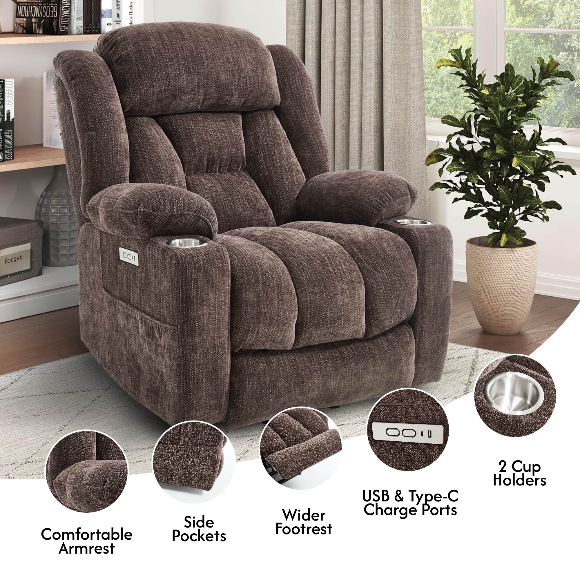 Power Lift Recliner Chair for Elderly, Recliner chair with Massage & Heat, Electric Leather Lift Recliner Chair for Living Room with Side Pocket, USB & Type-C Charge Port, Dark Brown Power Lift Recliner Chair for Elderly, Recliner chair with Massage & Heat, Electric Leather Lift Recliner Chair for Living Room with Side Pocket, USB & Type-C Charge Port, Dark Brown