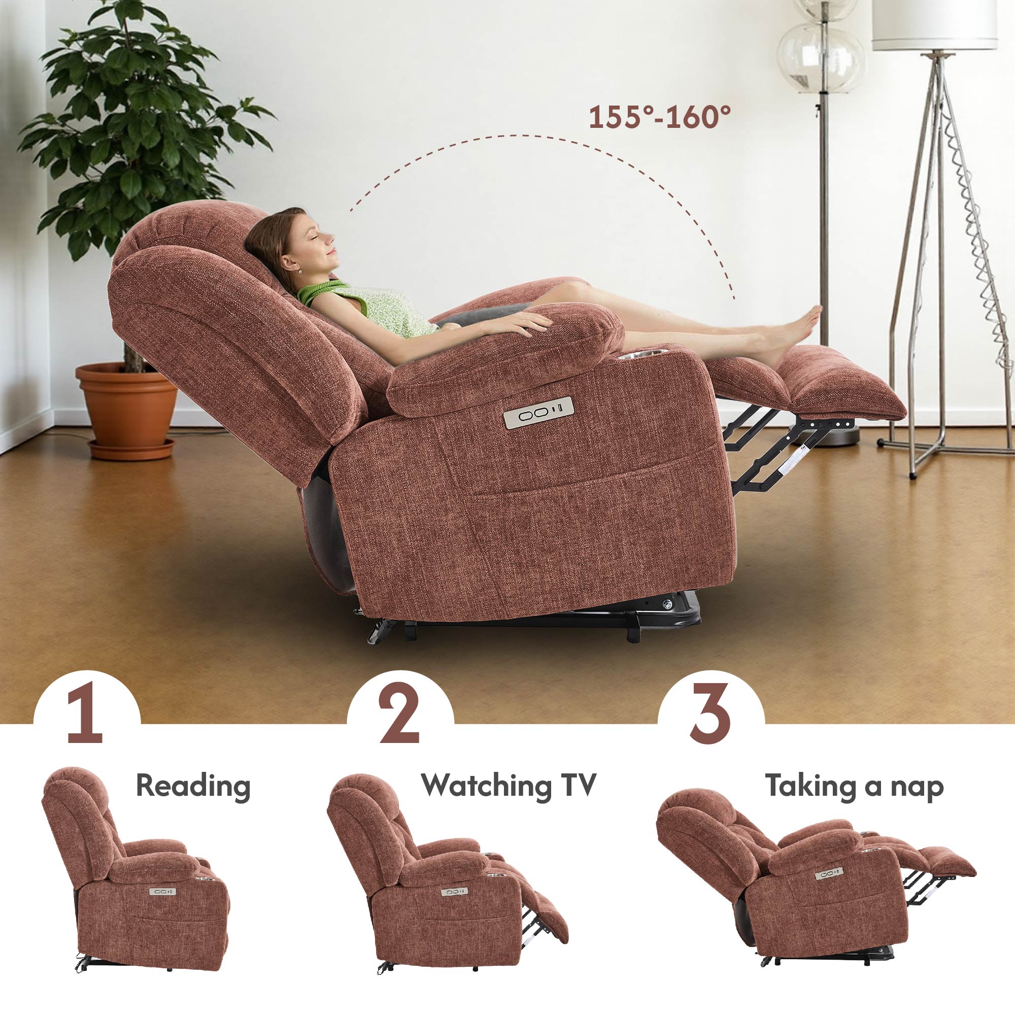 Power Lift Recliner Chair for Elderly, Recliner chair with Massage & Heat, Electric Leather Lift Recliner Chair for Living Room with Side Pocket, USB & Type-C Charge Port, Red Brown Power Lift Recliner Chair for Elderly, Recliner chair with Massage & Heat, Electric Leather Lift Recliner Chair for Living Room with Side Pocket, USB & Type-C Charge Port, Red Brown