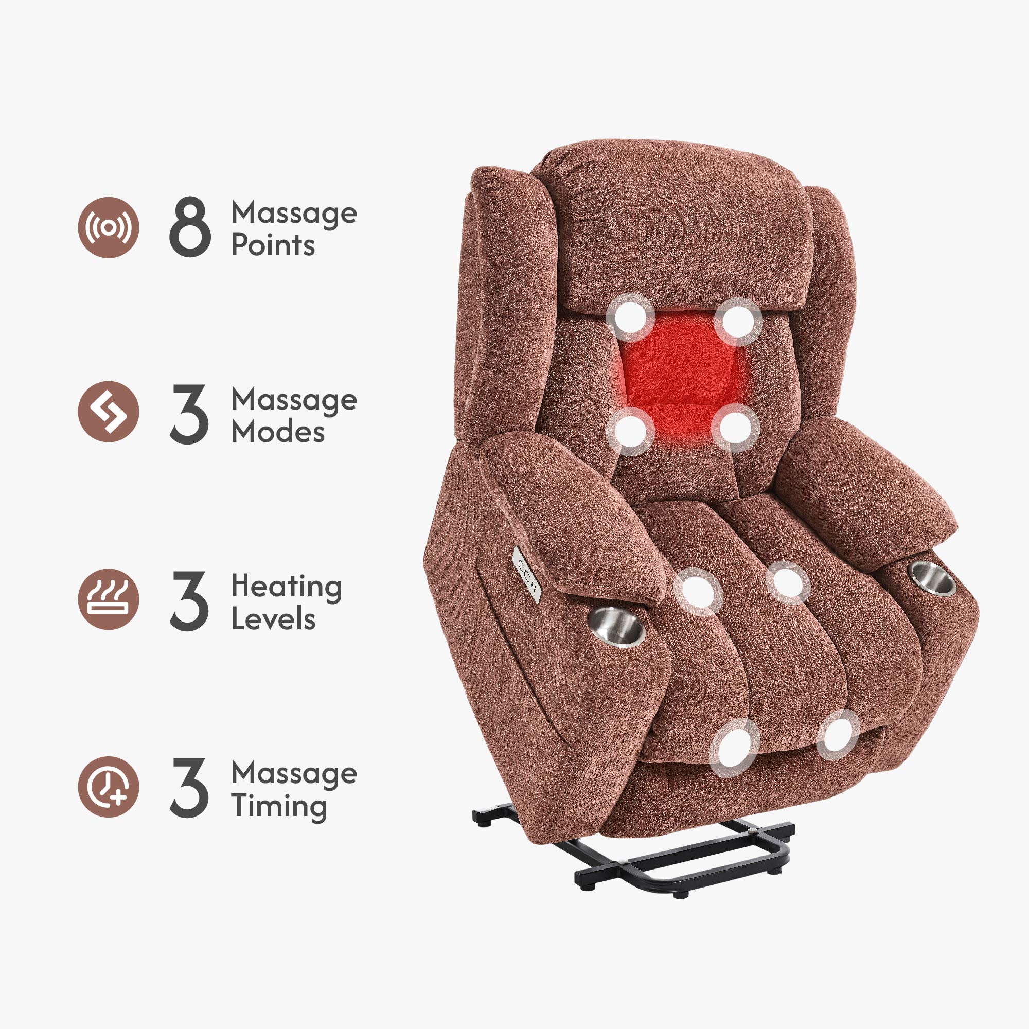 Power Lift Recliner Chair for Elderly, Recliner chair with Massage & Heat, Electric Leather Lift Recliner Chair for Living Room with Side Pocket, USB & Type-C Charge Port, Red Brown Power Lift Recliner Chair for Elderly, Recliner chair with Massage & Heat, Electric Leather Lift Recliner Chair for Living Room with Side Pocket, USB & Type-C Charge Port, Red Brown