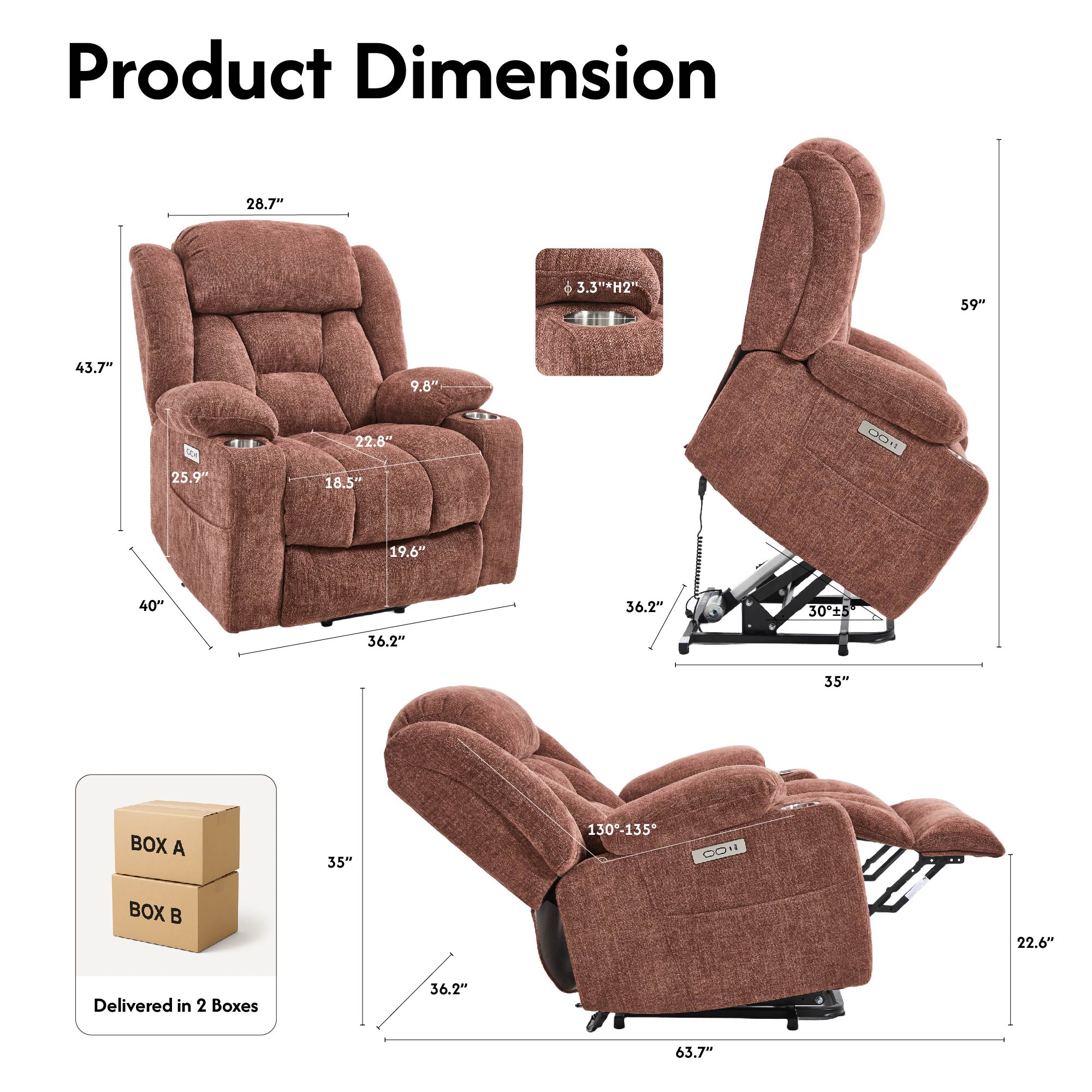 Power Lift Recliner Chair for Elderly, Recliner chair with Massage & Heat, Electric Leather Lift Recliner Chair for Living Room with Side Pocket, USB & Type-C Charge Port, Red Brown Power Lift Recliner Chair for Elderly, Recliner chair with Massage & Heat, Electric Leather Lift Recliner Chair for Living Room with Side Pocket, USB & Type-C Charge Port, Red Brown