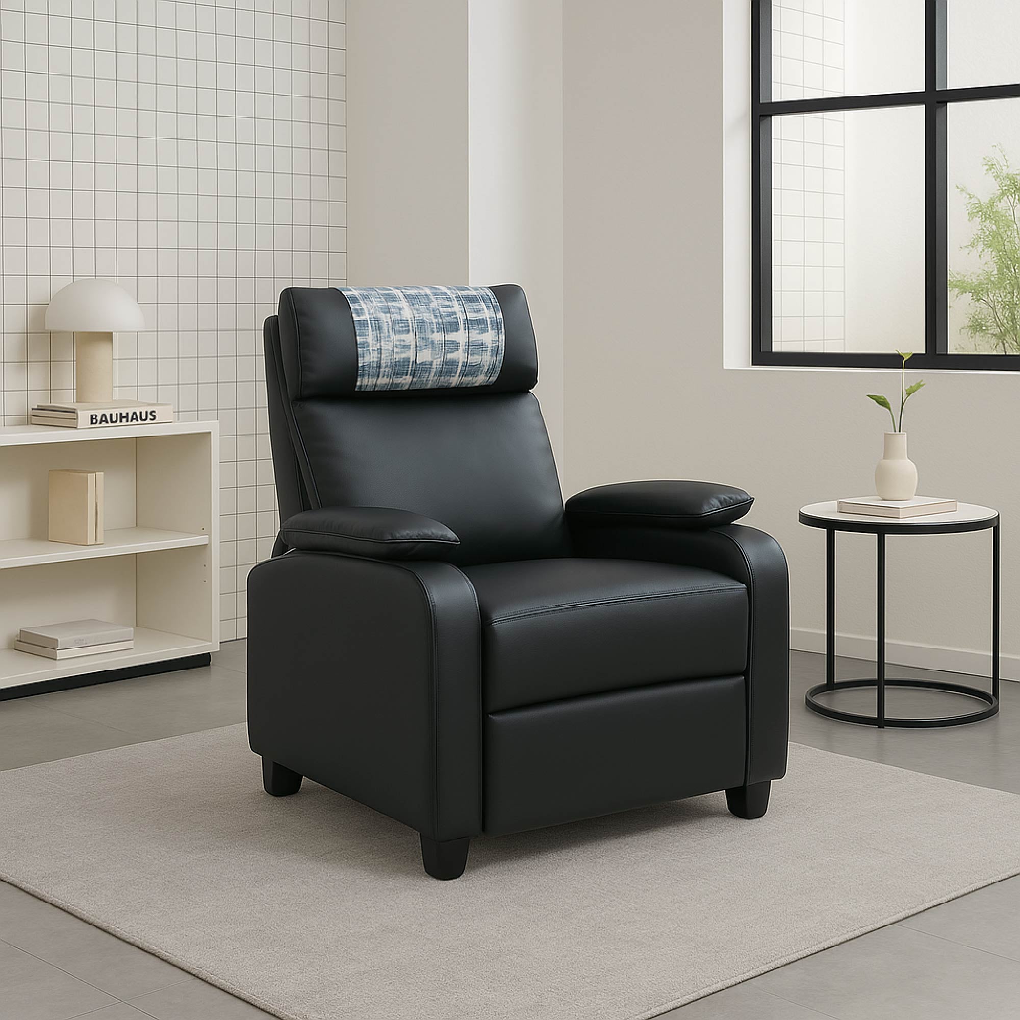 Recliner Chair, Classic And Traditional Manual Recliner Chair With Comfortable Arms And Back Single Sofa For Living Room, Black_voghion.com