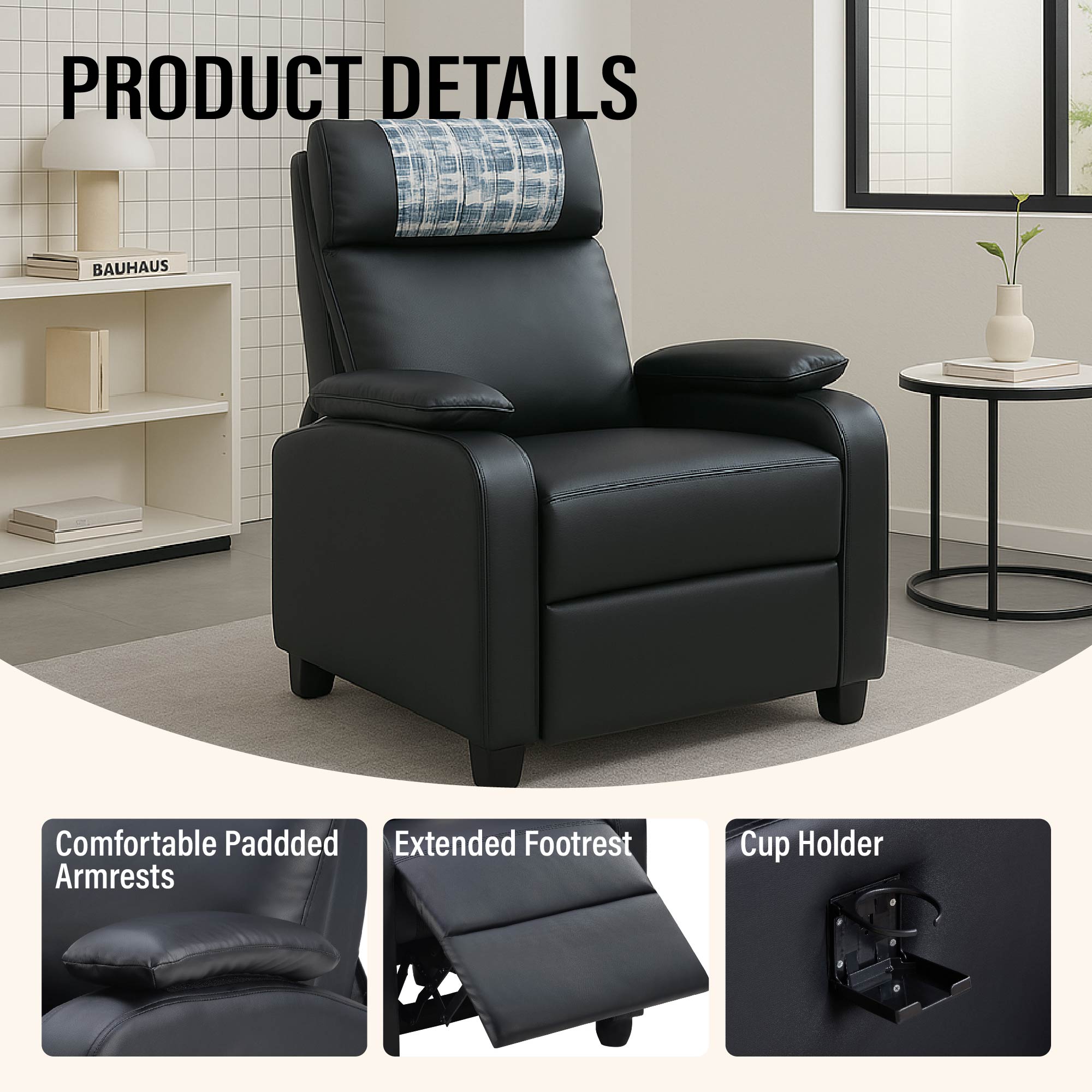Recliner Chair, Classic and Traditional Manual Recliner Chair with Comfortable Arms and Back Single Sofa for Living Room, Black Recliner Chair, Classic and Traditional Manual Recliner Chair with Comfortable Arms and Back Single Sofa for Living Room, Black