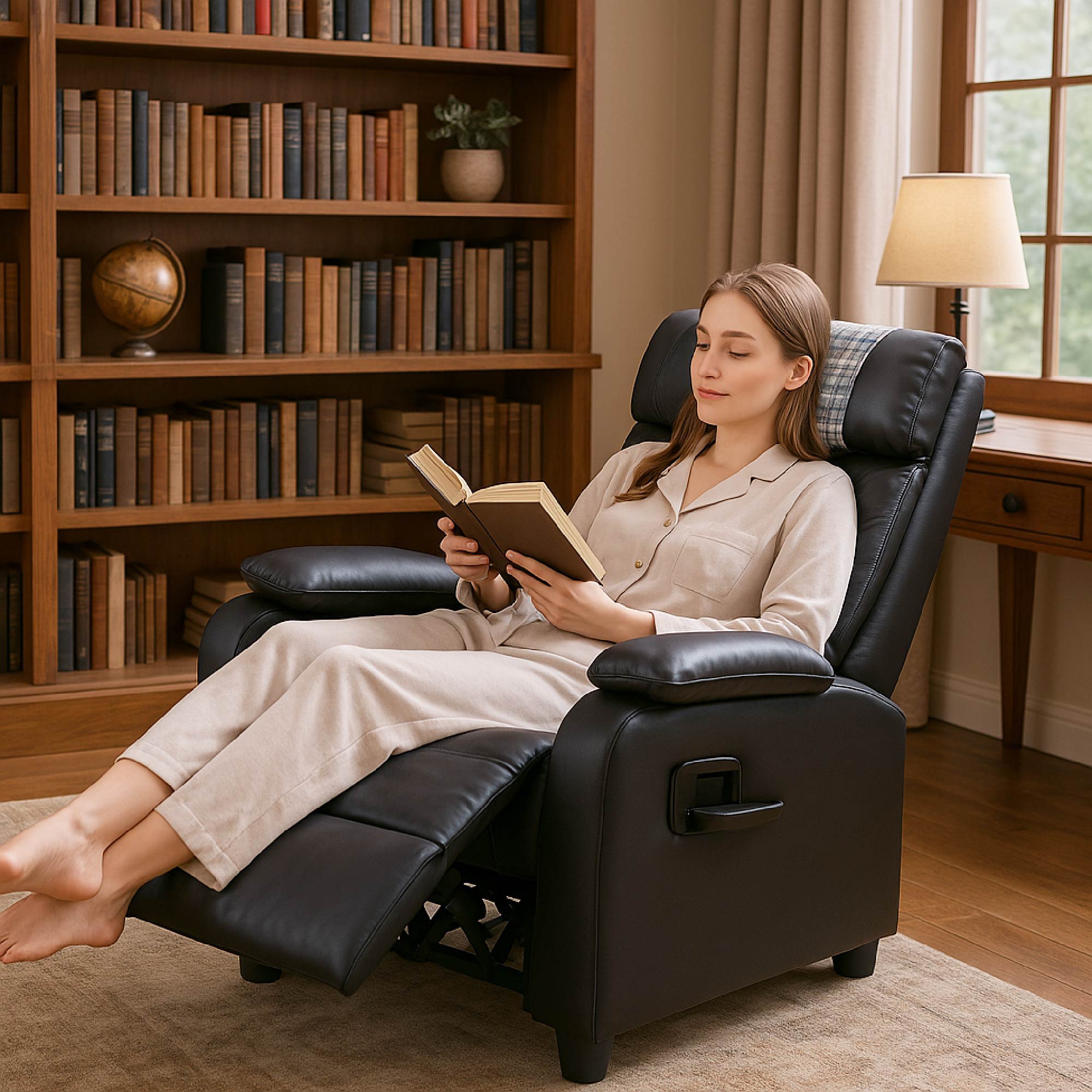 Recliner Chair, Classic And Traditional Manual Recliner Chair With Comfortable Arms And Back Single Sofa For Living Room, Black_voghion.com