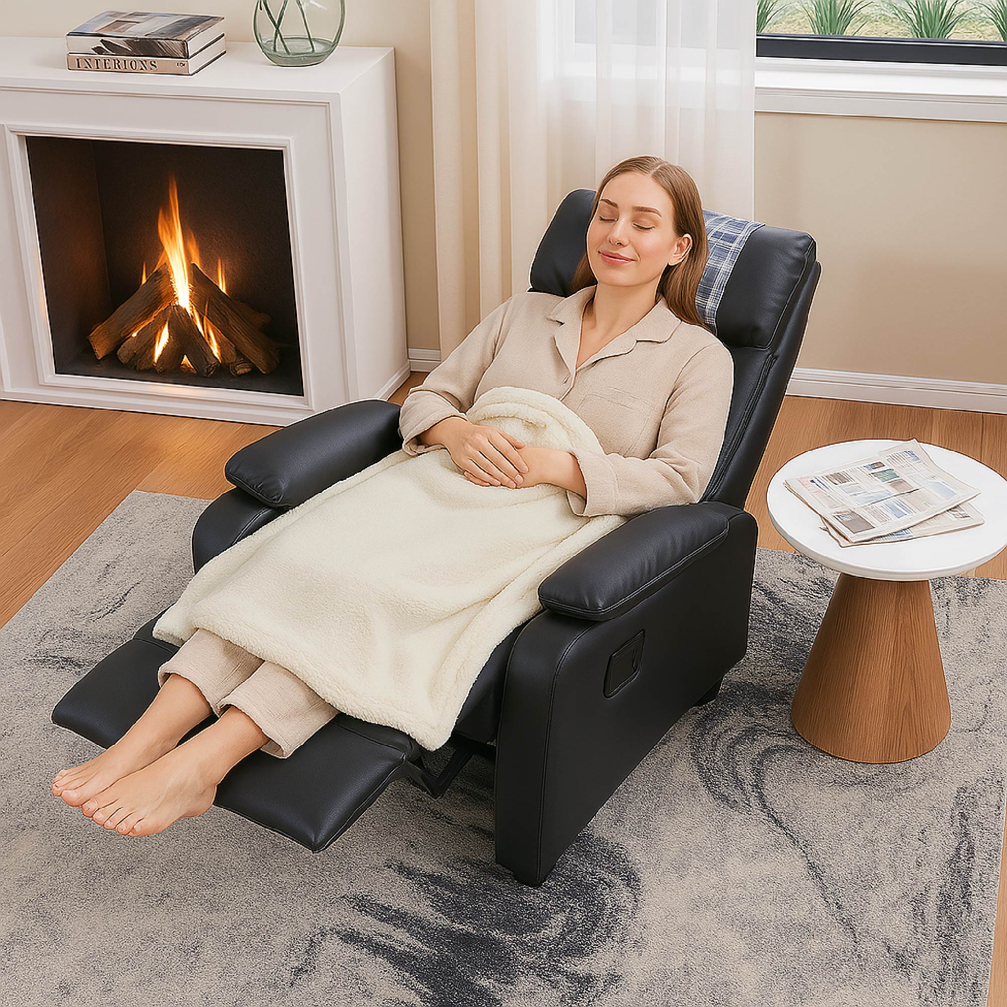 Recliner Chair, Classic And Traditional Manual Recliner Chair With Comfortable Arms And Back Single Sofa For Living Room, Black_voghion.com