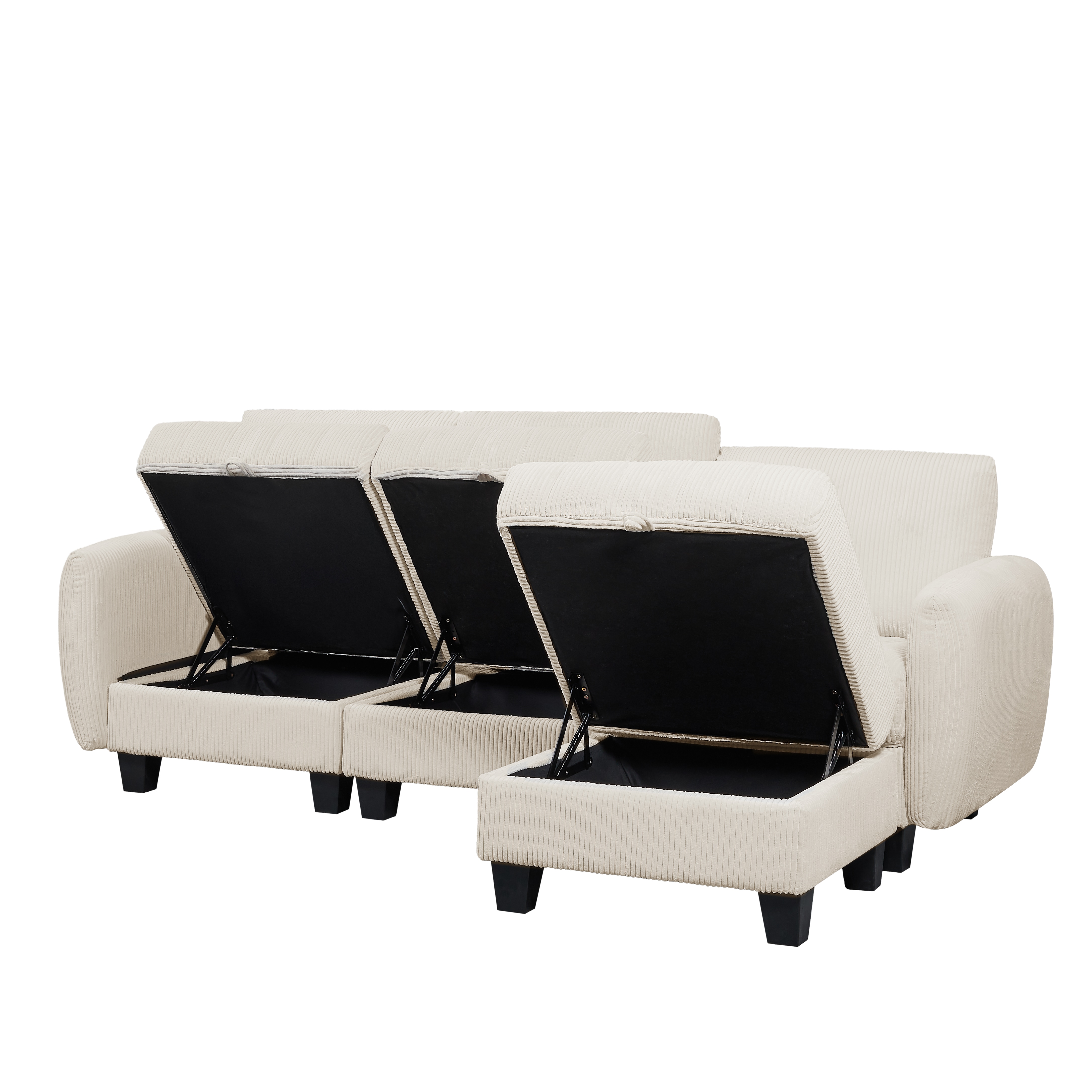 Beige White corduroy fabric sofa with OTTOMAN Beige White corduroy fabric sofa with OTTOMAN