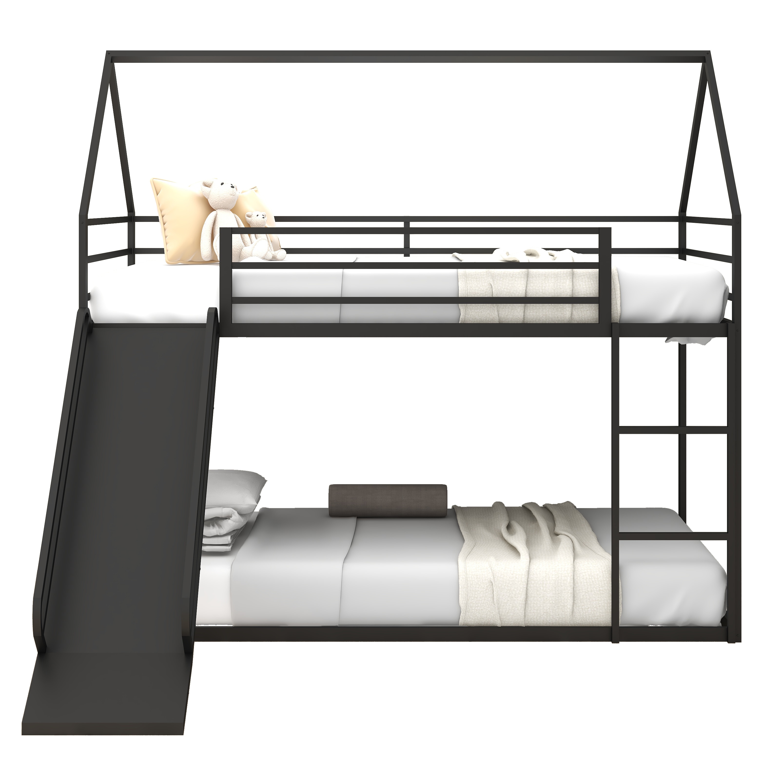 Twin over Twin House Bed with Ladder and Slider, House Bed, Bunk Bed Twin over Twin House Bed with Ladder and Slider, House Bed, Bunk Bed