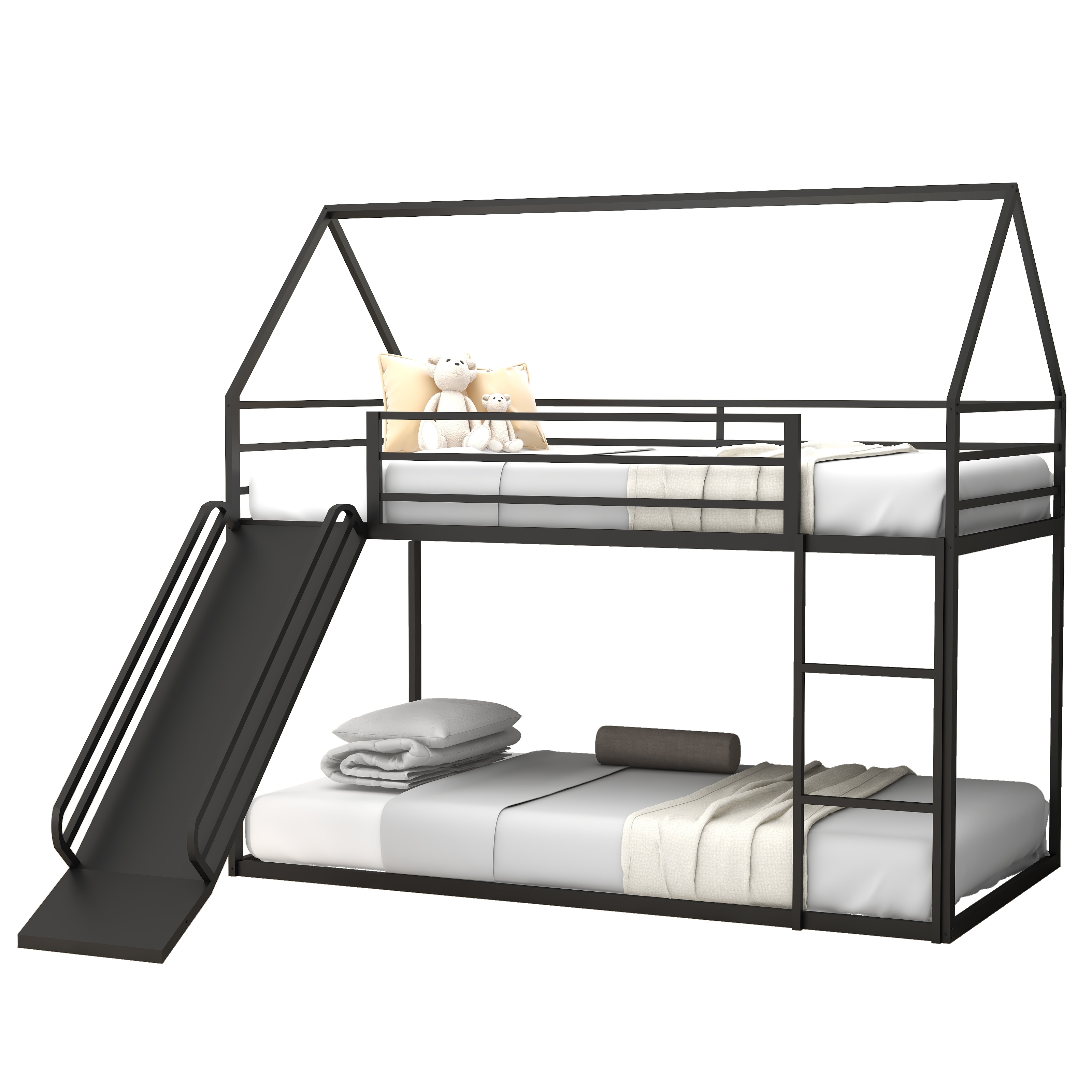 Twin over Twin House Bed with Ladder and Slider, House Bed, Bunk Bed Twin over Twin House Bed with Ladder and Slider, House Bed, Bunk Bed