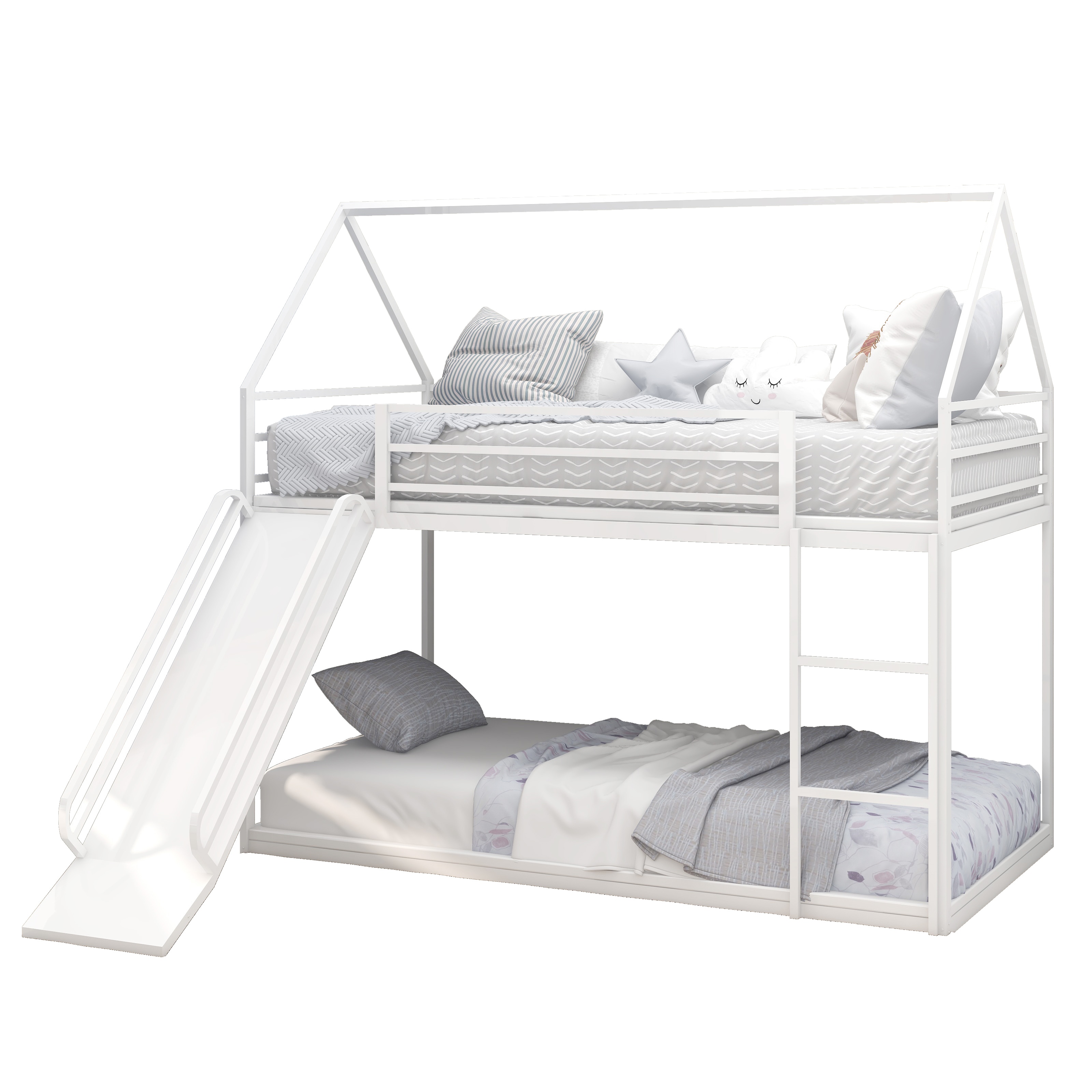 Twin over Twin House Bed with Ladder and Slider, House Bed, Bunk Bed Twin over Twin House Bed with Ladder and Slider, House Bed, Bunk Bed