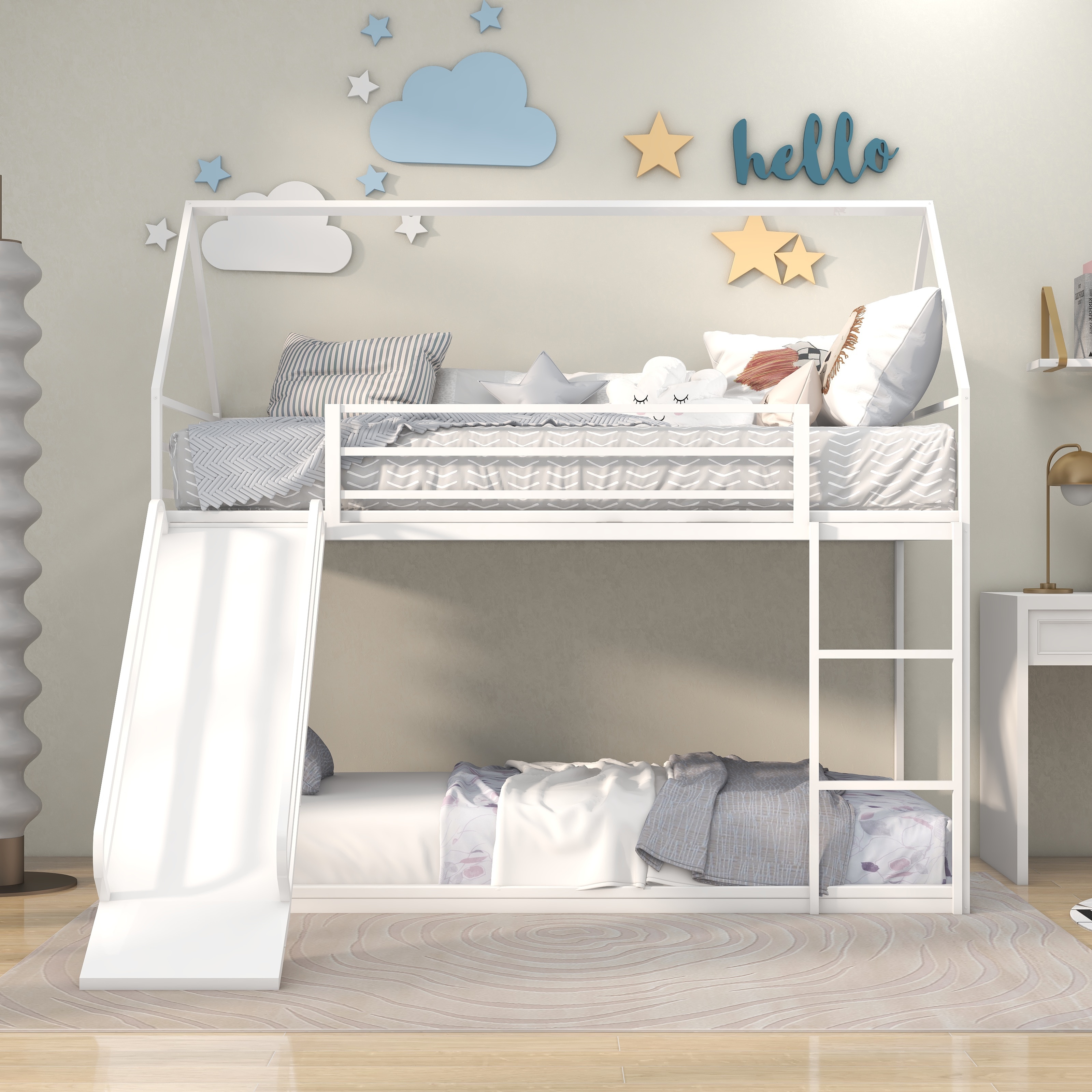 Twin over Twin House Bed with Ladder and Slider, House Bed, Bunk Bed Twin over Twin House Bed with Ladder and Slider, House Bed, Bunk Bed
