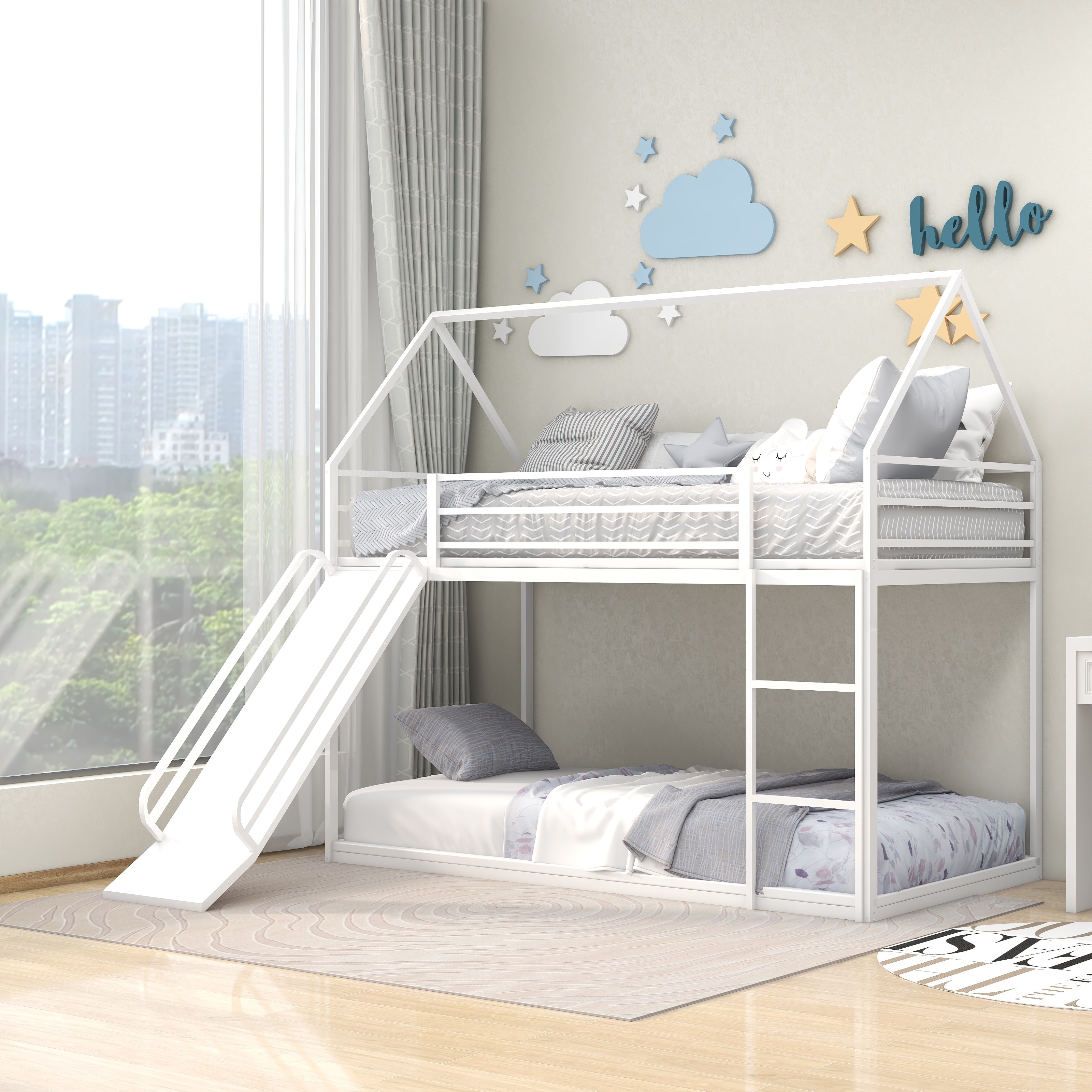 Twin over Twin House Bed with Ladder and Slider, House Bed, Bunk Bed Twin over Twin House Bed with Ladder and Slider, House Bed, Bunk Bed