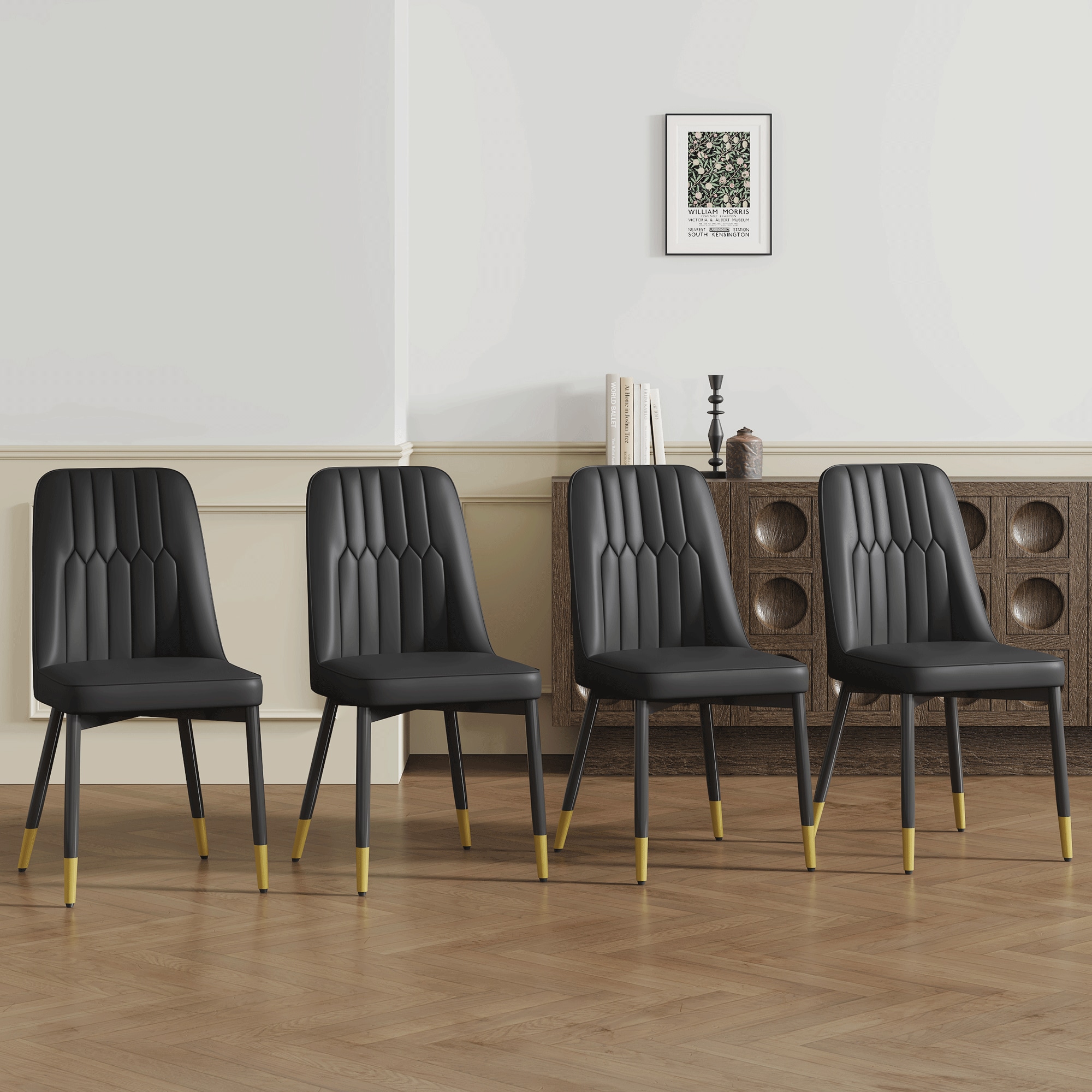 Elegant Dining Chairs Set of Four - piece Dining Chairs, Ideal for Multiple Scenarios.Suitable for various places such as dining rooms, kitchens, living rooms, and offices.Black PU Leather,Set of 4.