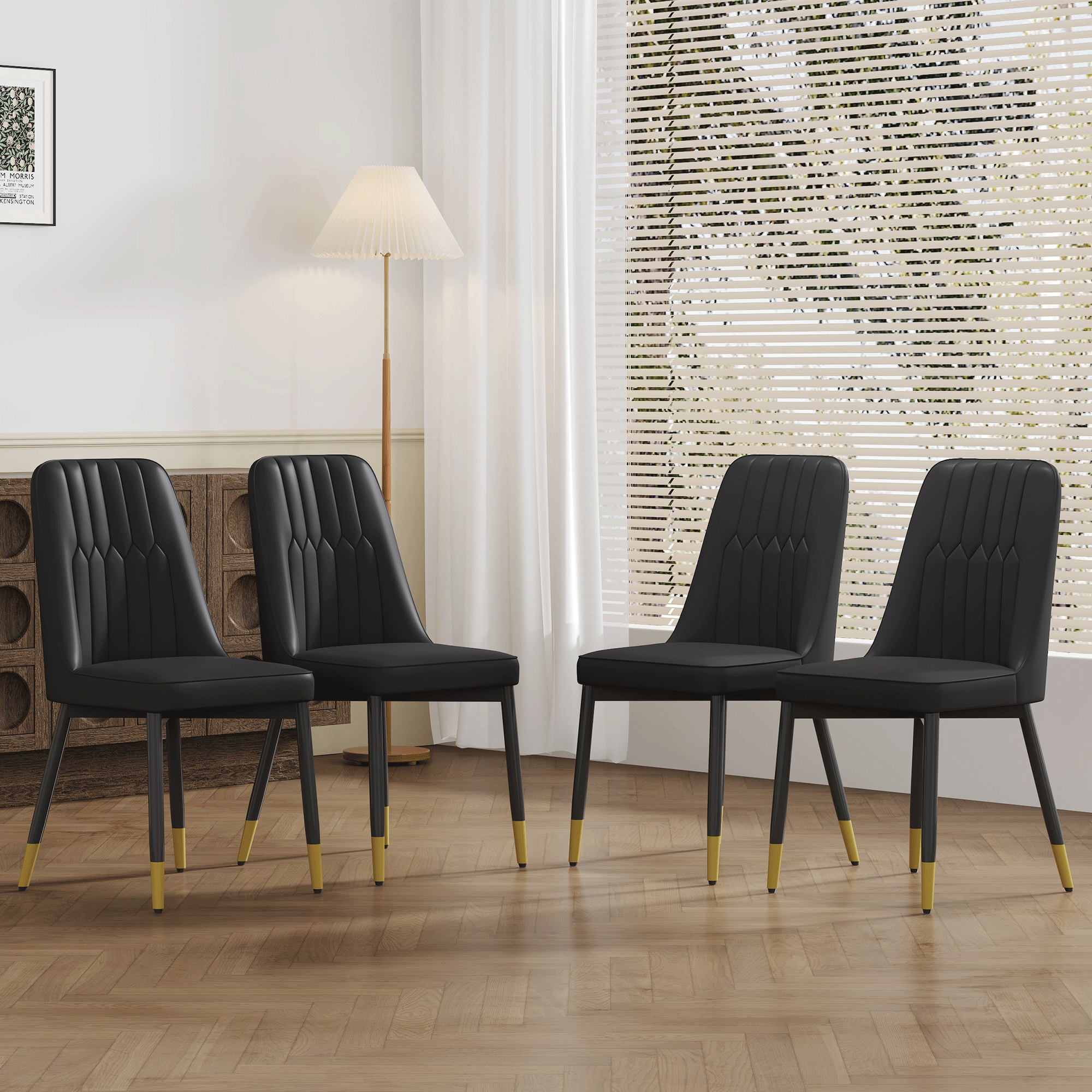 Elegant Dining Chairs Set of Four - piece Dining Chairs, Ideal for Multiple Scenarios.Suitable for various places such as dining rooms, kitchens, living rooms, and offices.Black PU Leather,Set of 4.