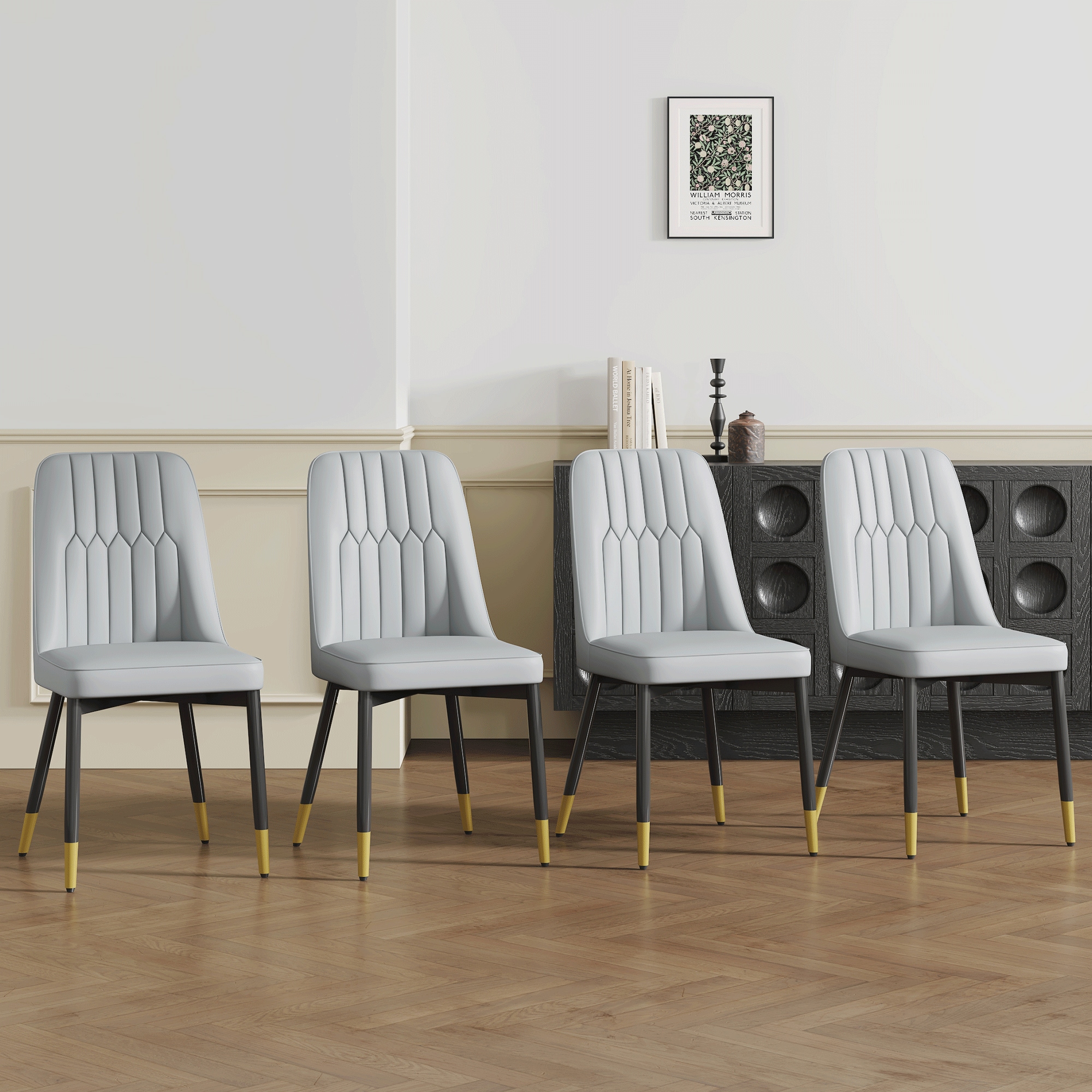 Elegant Dining Chairs Set of Four - piece Dining Chairs, Ideal for Multiple Scenarios.Suitable for various places such as dining rooms, kitchens, living rooms, and offices.LIght Gray PU,Set of 4. Elegant Dining Chairs Set of Four - piece Dining Chairs, Ideal for Multiple Scenarios.Suitable for various places such as dining rooms, kitchens, living rooms, and offices.LIght Gray PU,Set of 4.