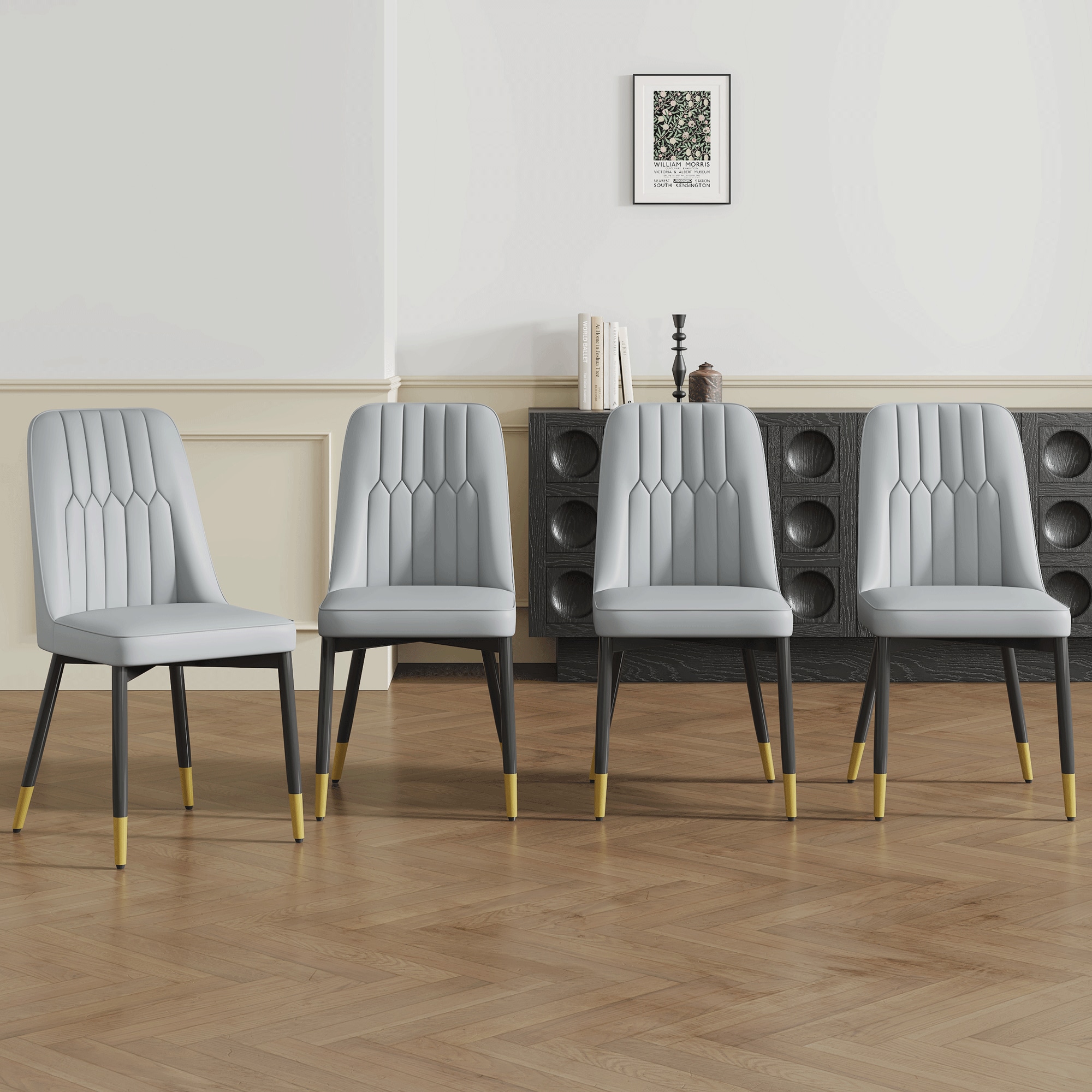 Elegant Dining Chairs Set of Four - piece Dining Chairs, Ideal for Multiple Scenarios.Suitable for various places such as dining rooms, kitchens, living rooms, and offices.LIght Gray PU,Set of 4. Elegant Dining Chairs Set of Four - piece Dining Chairs, Ideal for Multiple Scenarios.Suitable for various places such as dining rooms, kitchens, living rooms, and offices.LIght Gray PU,Set of 4.