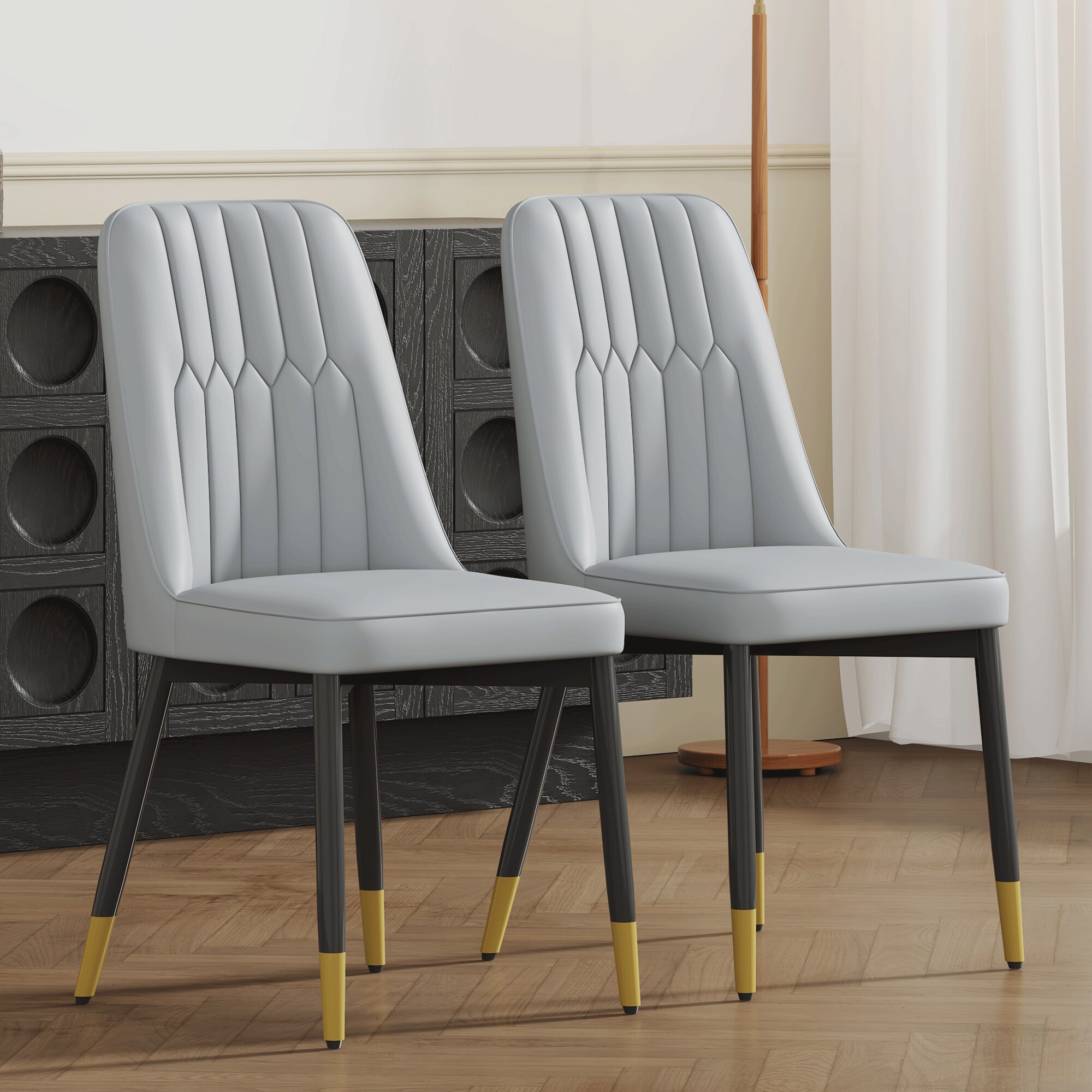 Elegant Dining Chairs Set of Two - piece Dining Chairs, Ideal for Multiple Scenarios.Suitable for various places such as dining rooms, kitchens, living rooms, and offices.Light Gray PU ,Set of 2. Elegant Dining Chairs Set of Two - piece Dining Chairs, Ideal for Multiple Scenarios.Suitable for various places such as dining rooms, kitchens, living rooms, and offices.Light Gray PU ,Set of 2.