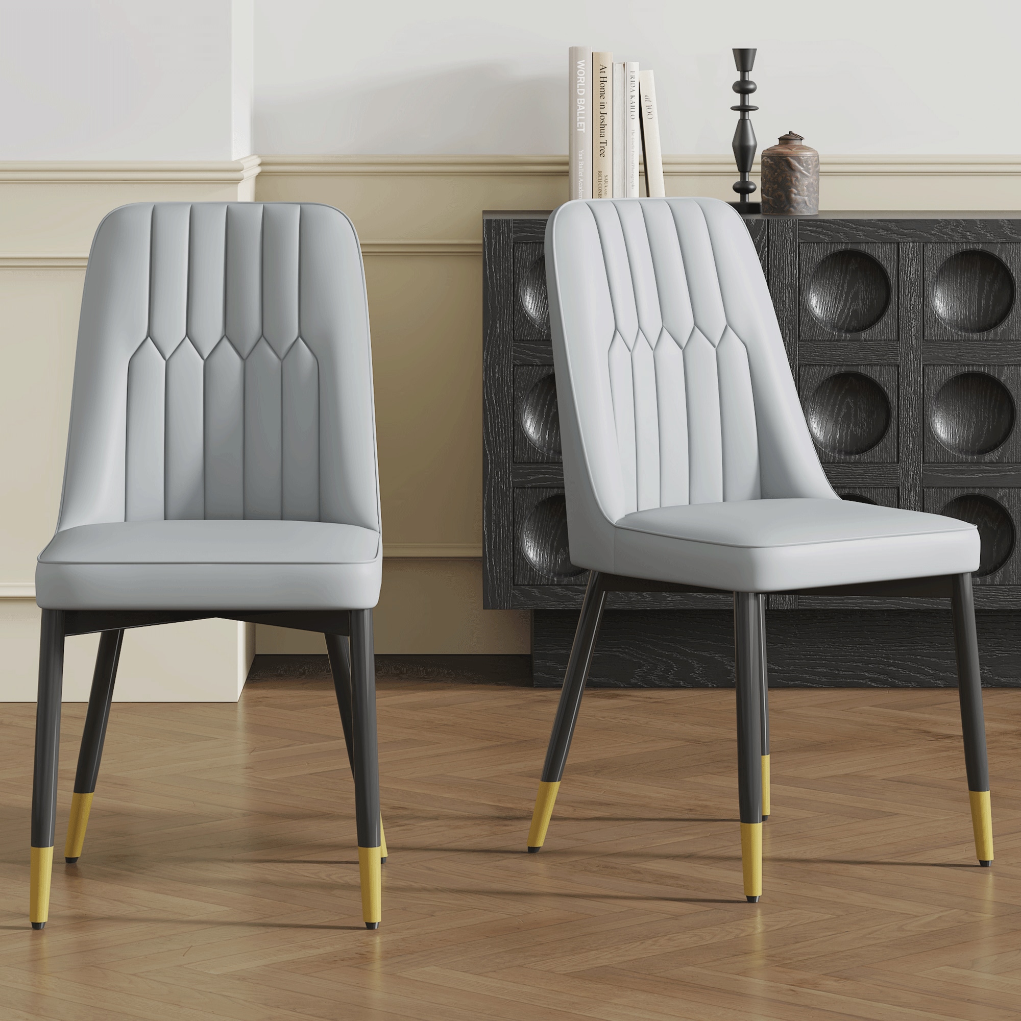 Elegant Dining Chairs Set of Two - piece Dining Chairs, Ideal for Multiple Scenarios.Suitable for various places such as dining rooms, kitchens, living rooms, and offices.Light Gray PU ,Set of 2. Elegant Dining Chairs Set of Two - piece Dining Chairs, Ideal for Multiple Scenarios.Suitable for various places such as dining rooms, kitchens, living rooms, and offices.Light Gray PU ,Set of 2.