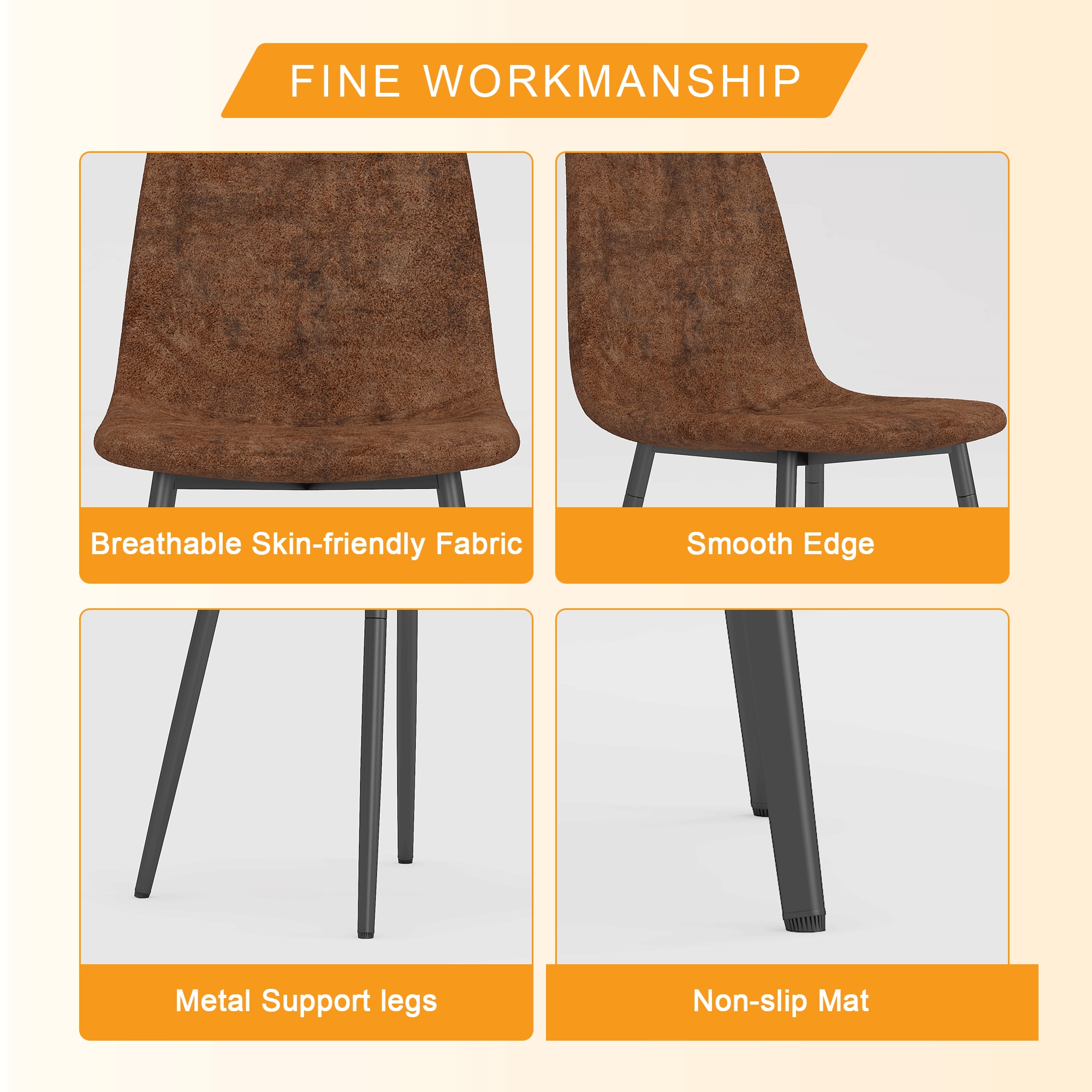 6-Piece Set of Brown Tech Fabric Integrated Dining Chairs .Comfortable & Durable, Stable Support, Versatile for Multiple Scenarios.Unique Design and Black Metal Legs. 6-Piece Set of Brown Tech Fabric Integrated Dining Chairs .Comfortable & Durable, Stable Support, Versatile for Multiple Scenarios.Unique Design and Black Metal Legs.