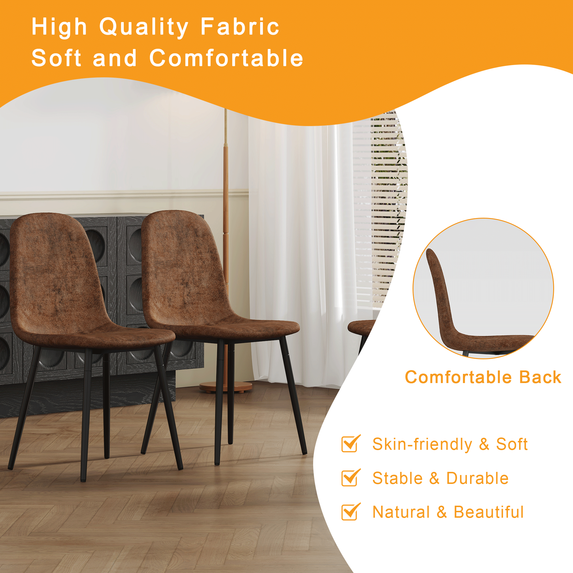 6-Piece Set of Brown Tech Fabric Integrated Dining Chairs .Comfortable & Durable, Stable Support, Versatile for Multiple Scenarios.Unique Design and Black Metal Legs. 6-Piece Set of Brown Tech Fabric Integrated Dining Chairs .Comfortable & Durable, Stable Support, Versatile for Multiple Scenarios.Unique Design and Black Metal Legs.