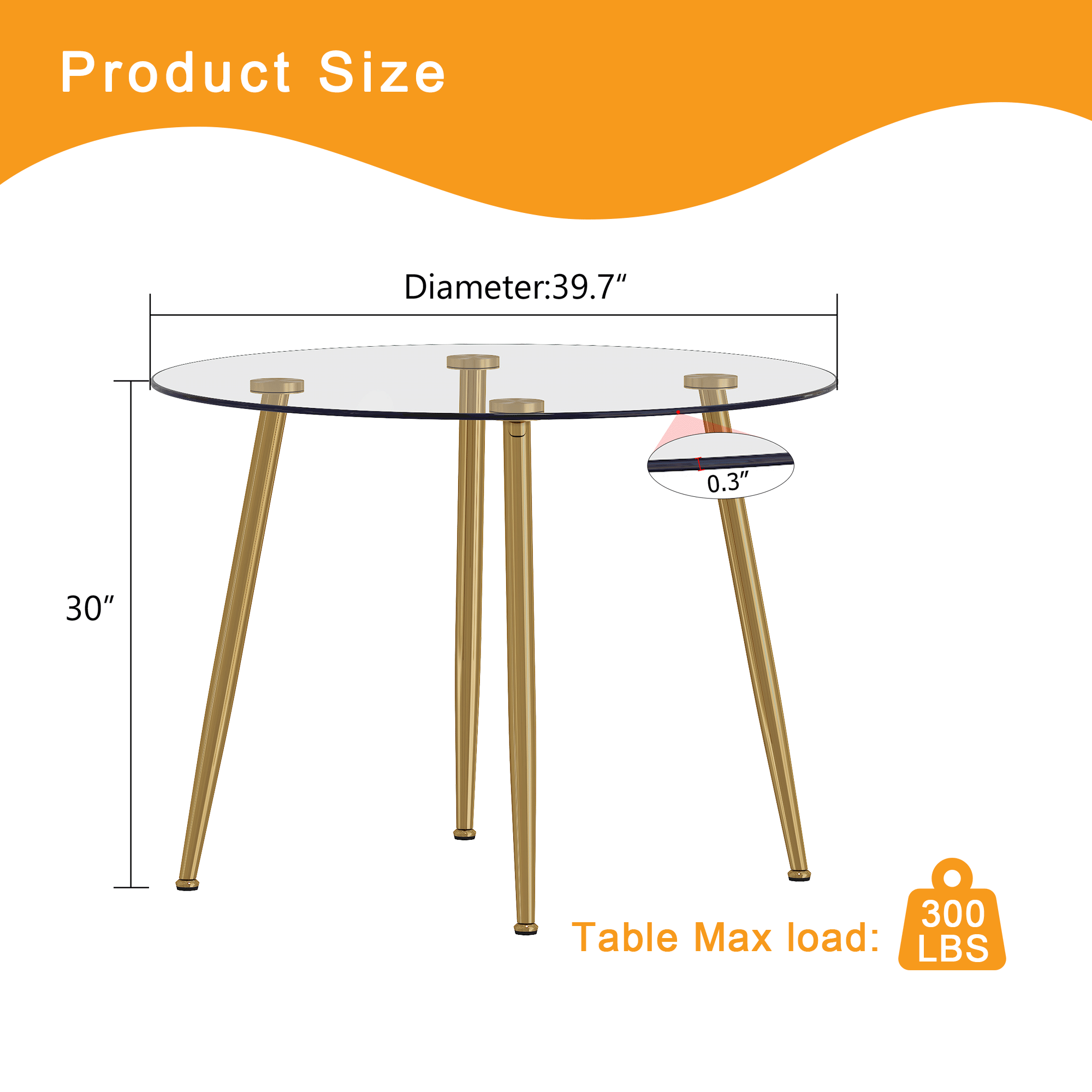 39.7-inch diameter circular dining table: transparent glass paired with golden table legs, showcasing an elegant style and fashionable restaurant furniture. 39.7-inch diameter circular dining table: transparent glass paired with golden table legs, showcasing an elegant style and fashionable restaurant furniture.