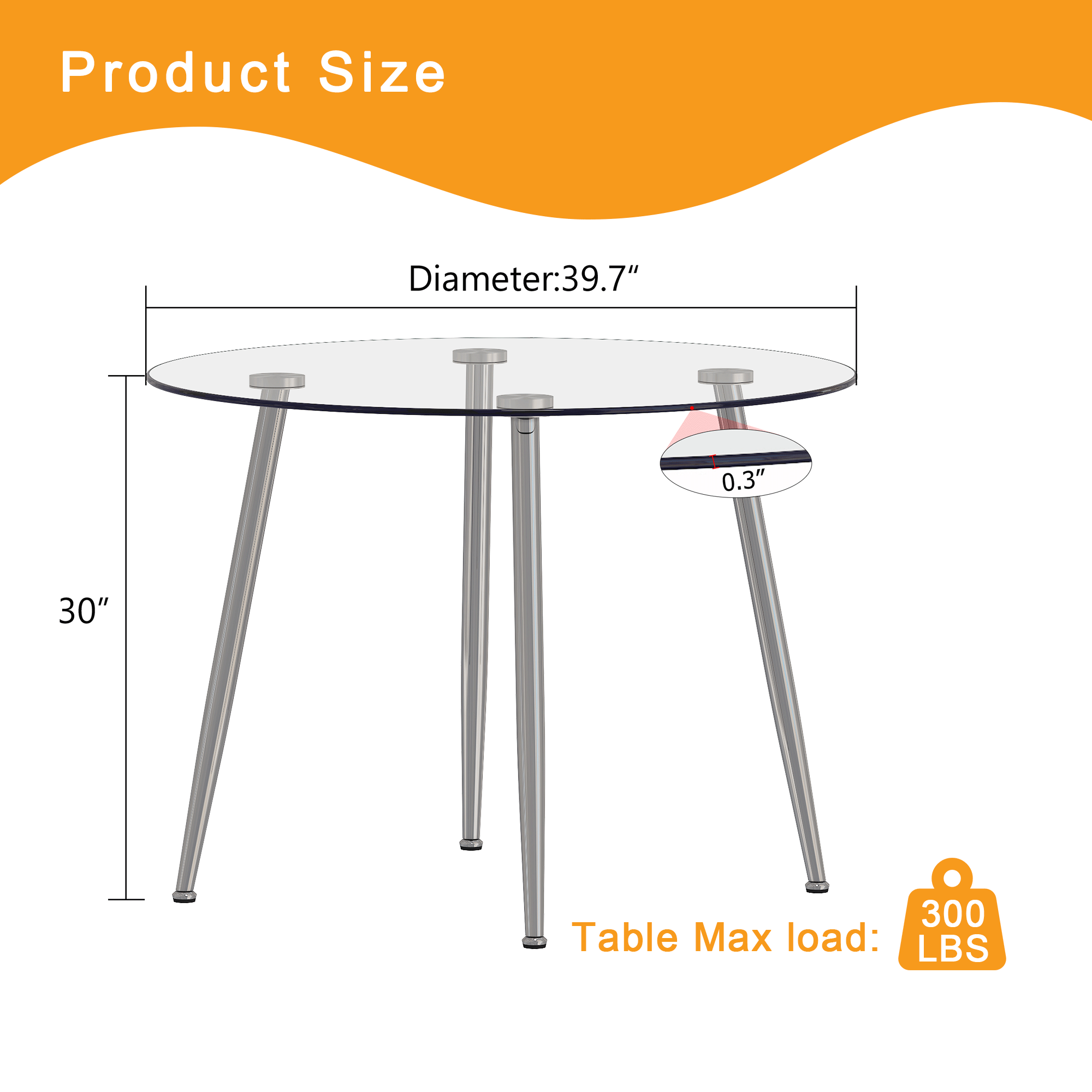 39.7-inch diameter circular dining table: transparent glass paired with silver table legs, showcasing an elegant style and fashionable restaurant furniture. 39.7-inch diameter circular dining table: transparent glass paired with silver table legs, showcasing an elegant style and fashionable restaurant furniture.
