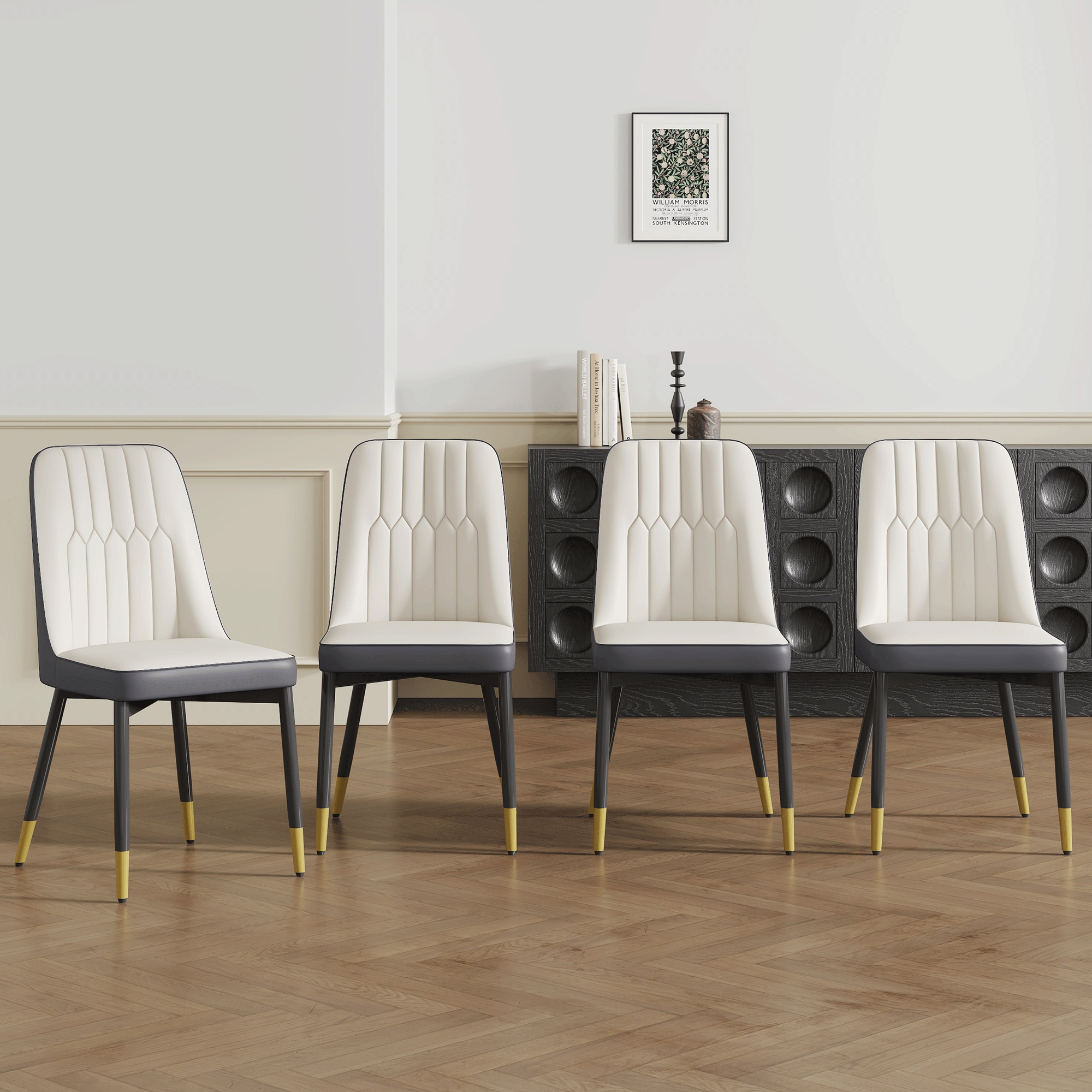 Elegant Dining Chairs Set of Four - piece Dining Chairs.Suitable for various places such as dining rooms, kitchens, living rooms, and offices.White and Dark Gray splicing Color PU Leather,Set of 4. Elegant Dining Chairs Set of Four - piece Dining Chairs.Suitable for various places such as dining rooms, kitchens, living rooms, and offices.White and Dark Gray splicing Color PU Leather,Set of 4.