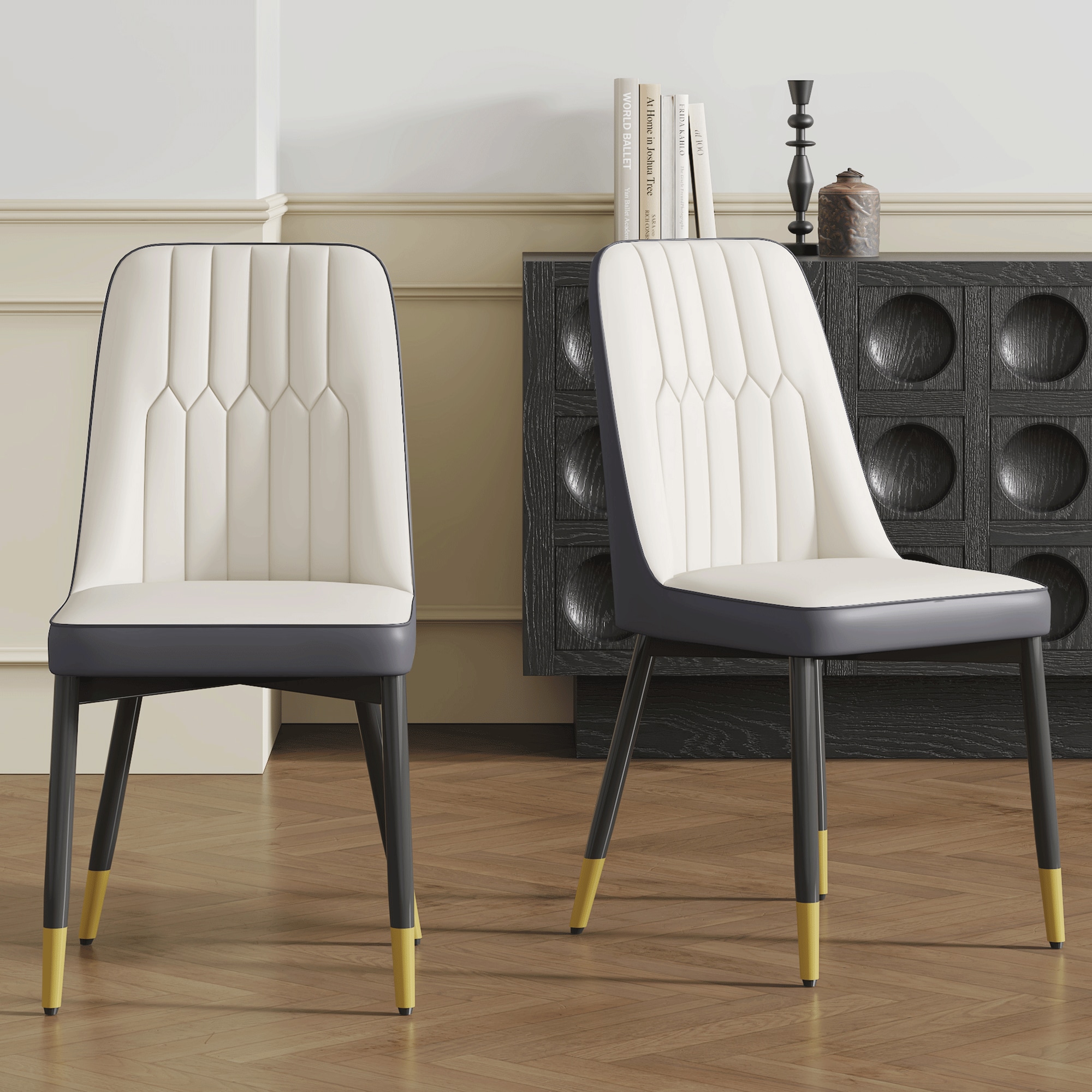 Elegant Dining Chairs Set of Two - piece Dining Chairs.Suitable for various places such as dining rooms, kitchens, living rooms, and offices.White and Dark Gray Splicing Color Chairs,Set of 2. Elegant Dining Chairs Set of Two - piece Dining Chairs.Suitable for various places such as dining rooms, kitchens, living rooms, and offices.White and Dark Gray Splicing Color Chairs,Set of 2.