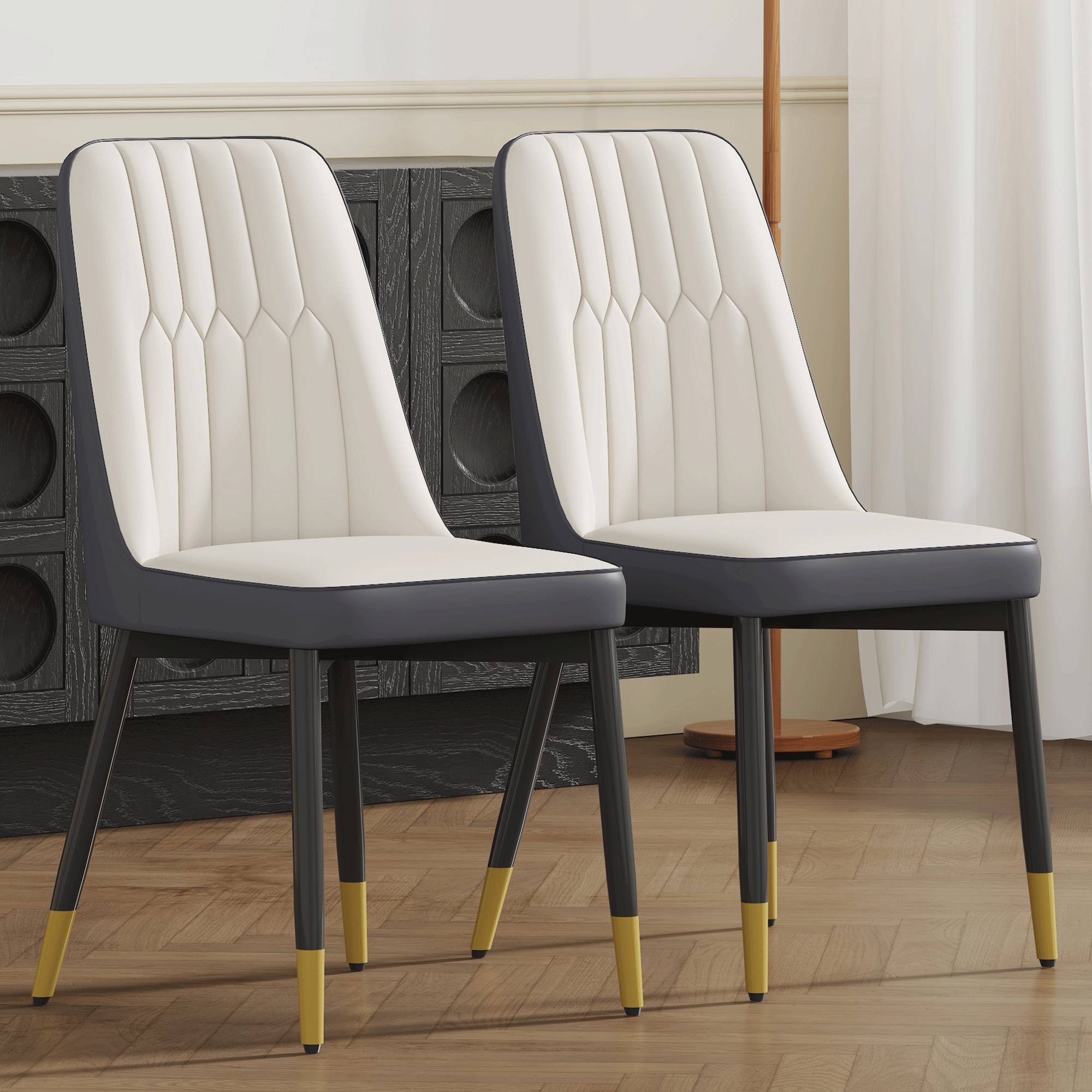 Elegant Dining Chairs Set of Two - piece Dining Chairs.Suitable for various places such as dining rooms, kitchens, living rooms, and offices.White and Dark Gray Splicing Color Chairs,Set of 2. Elegant Dining Chairs Set of Two - piece Dining Chairs.Suitable for various places such as dining rooms, kitchens, living rooms, and offices.White and Dark Gray Splicing Color Chairs,Set of 2.