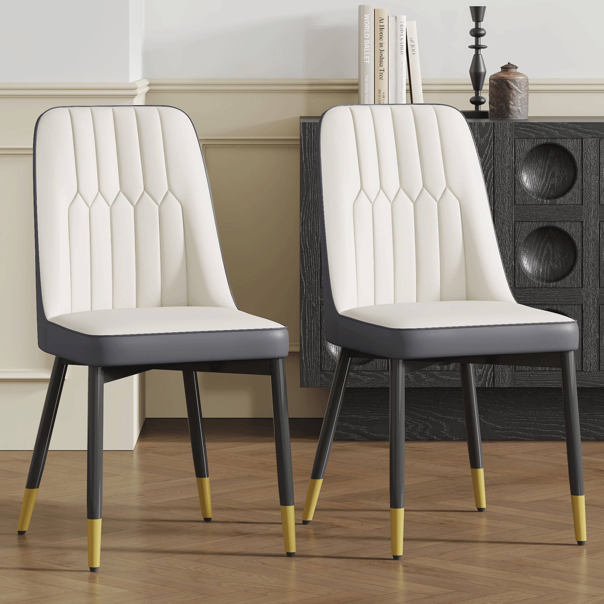 Elegant Dining Chairs Set of Two - piece Dining Chairs.Suitable for various places such as dining rooms, kitchens, living rooms, and offices.White and Dark Gray Splicing Color Chairs,Set of 2. Elegant Dining Chairs Set of Two - piece Dining Chairs.Suitable for various places such as dining rooms, kitchens, living rooms, and offices.White and Dark Gray Splicing Color Chairs,Set of 2.