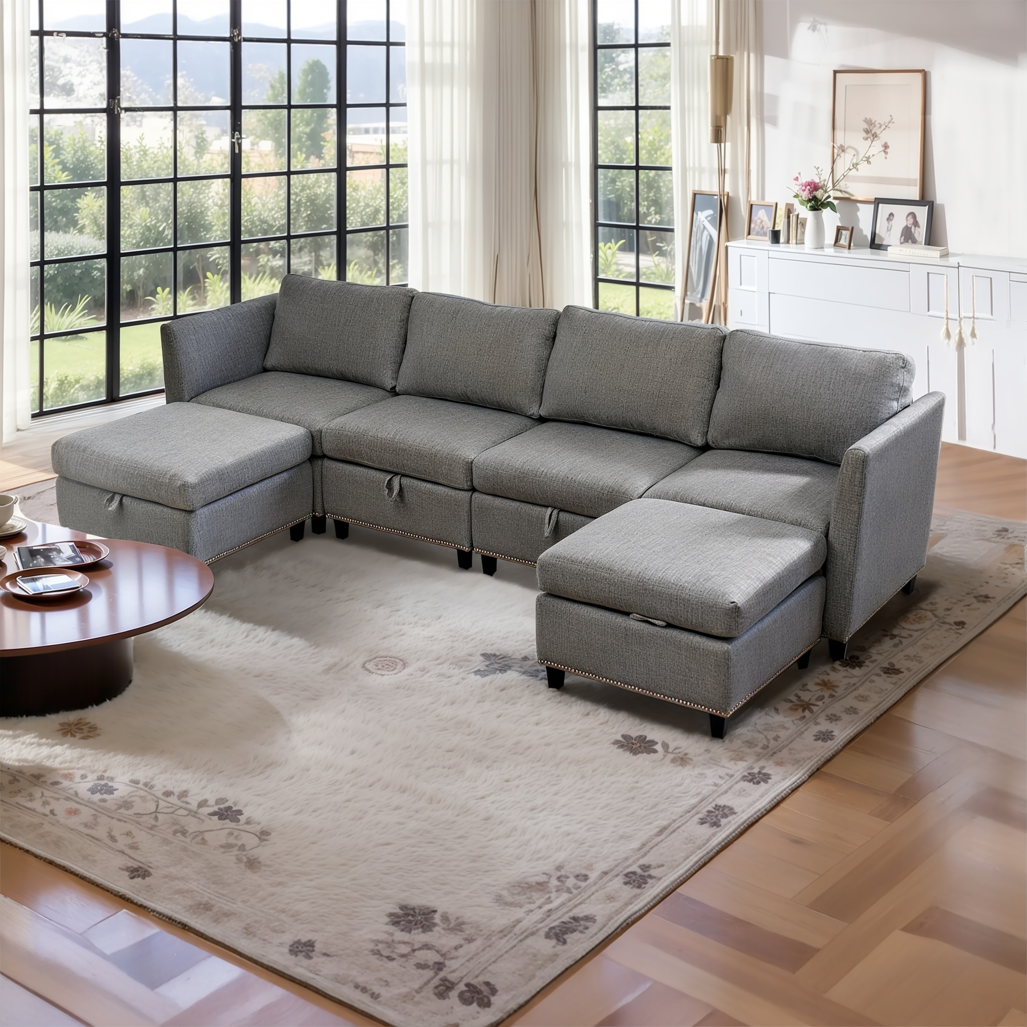 Convertible Sectional Sofa with Storage Seat 6 Seat Sofa with Reversible Chaise U Shaped Sectional Couch for Living Room,Light Grey Convertible Sectional Sofa with Storage Seat 6 Seat Sofa with Reversible Chaise U Shaped Sectional Couch for Living Room,Light Grey