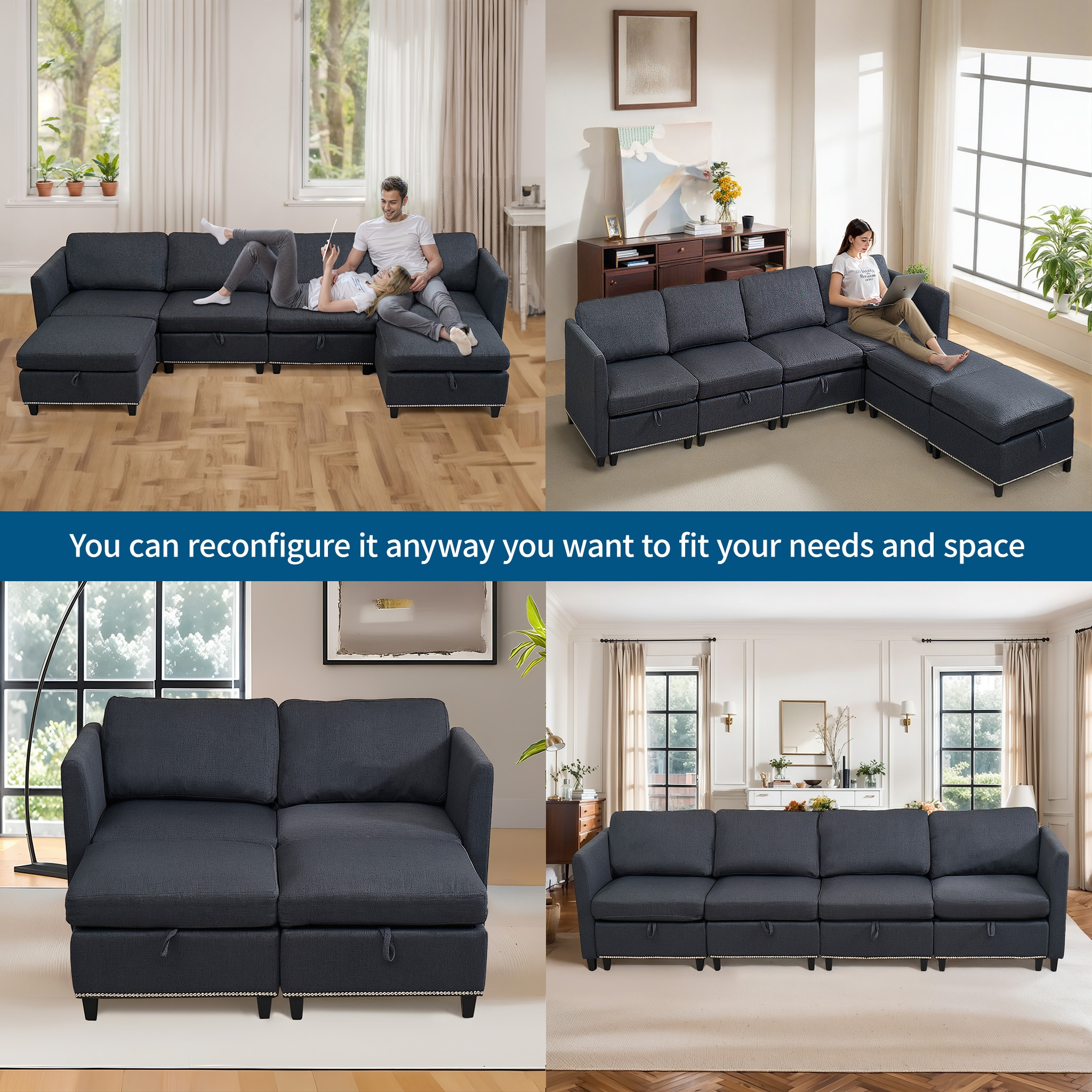 Convertible Sectional Sofa with Storage Seat 6 Seat Sofa with Reversible Chaise U Shaped Sectional Couch for Living Room,Dark Grey Convertible Sectional Sofa with Storage Seat 6 Seat Sofa with Reversible Chaise U Shaped Sectional Couch for Living Room,Dark Grey