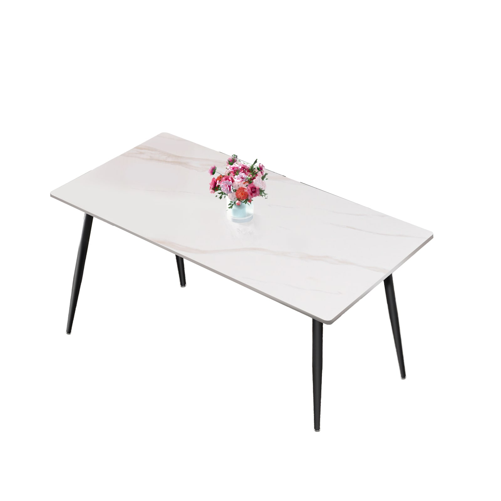 Dining Table Sintered Stone/Marble/Porcelain Table for Kitchen, Living Room, 63 inch Gloss White Table Only Dining Table Sintered Stone/Marble/Porcelain Table for Kitchen, Living Room, 63 inch Gloss White Table Only
