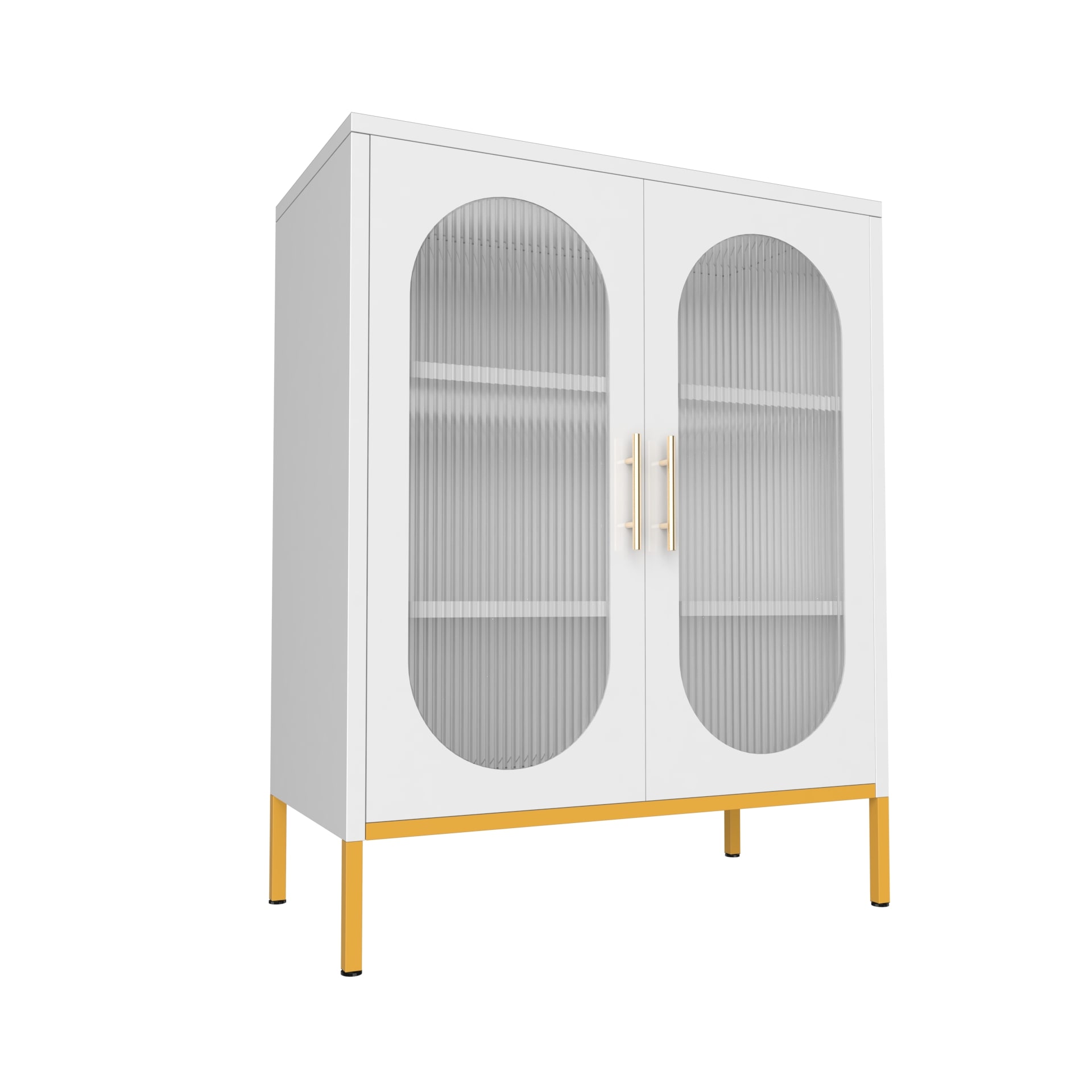 Elegant 2-Door Fluted Glass Storage Cabinet – Heavy-Duty Metal Pantry Organizer With Frosted Glass Doors, Space-Saving For Kitchen_voghion.com