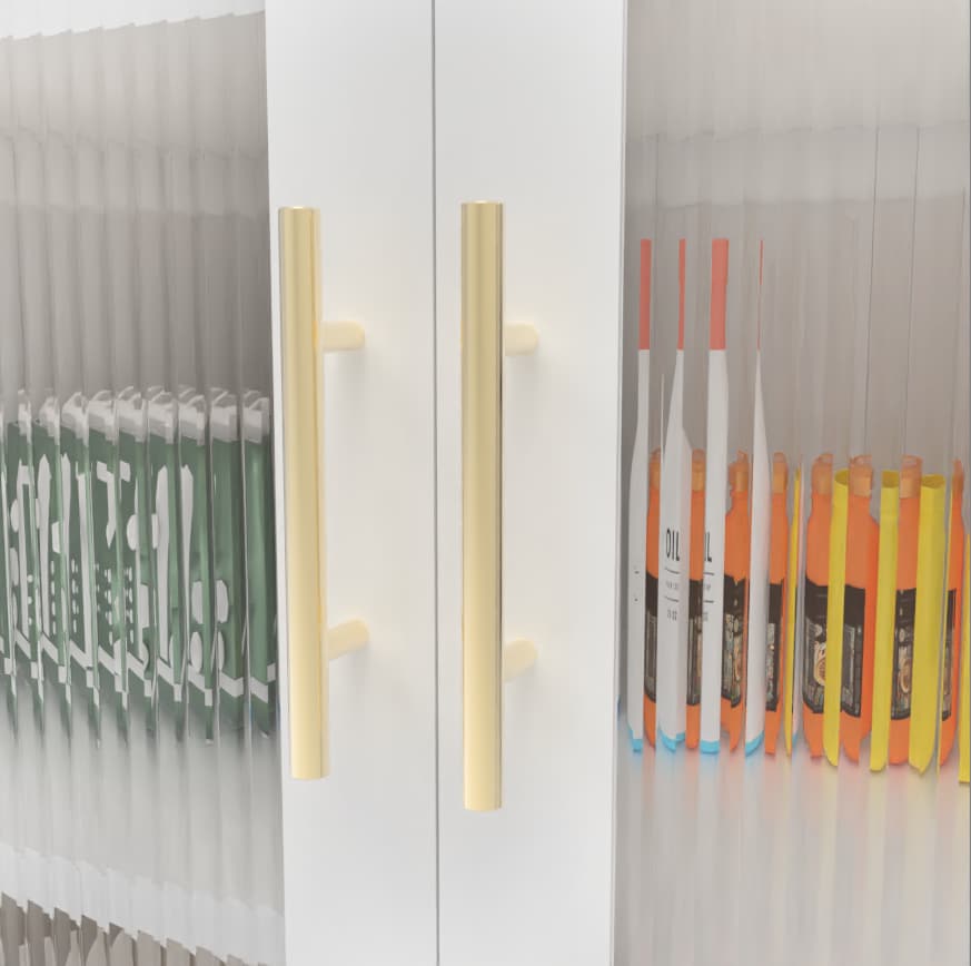 Elegant 2-Door Fluted Glass Storage Cabinet – Heavy-Duty Metal Pantry Organizer With Frosted Glass Doors, Space-Saving For Kitchen_voghion.com