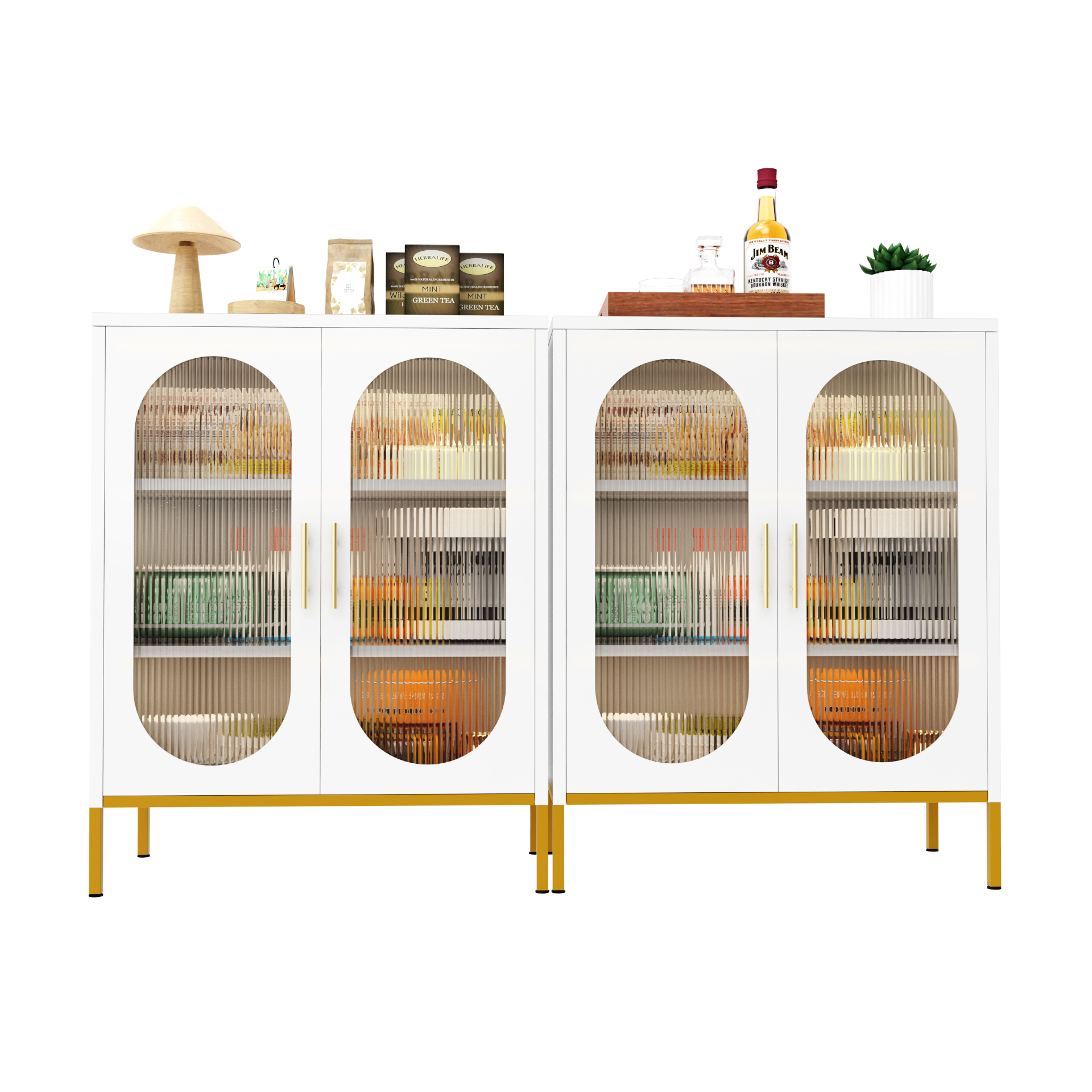 Elegant 2-Door Fluted Glass Storage Cabinet – Heavy-Duty Metal Pantry Organizer With Frosted Glass Doors, Space-Saving For Kitchen_voghion.com