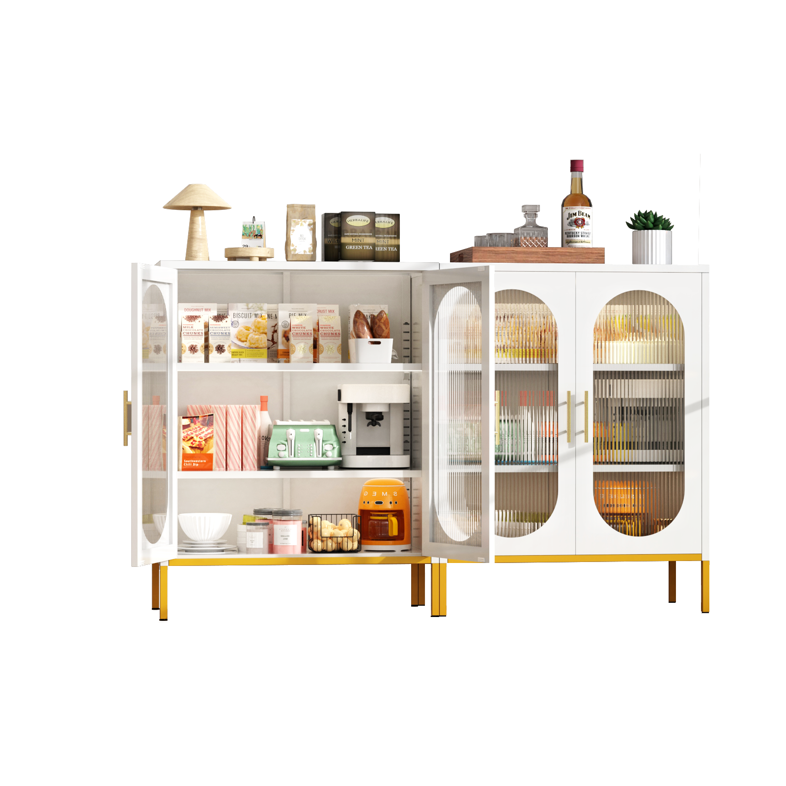 Elegant 2-Door Fluted Glass Storage Cabinet – Heavy-Duty Metal Pantry Organizer With Frosted Glass Doors, Space-Saving For Kitchen_voghion.com