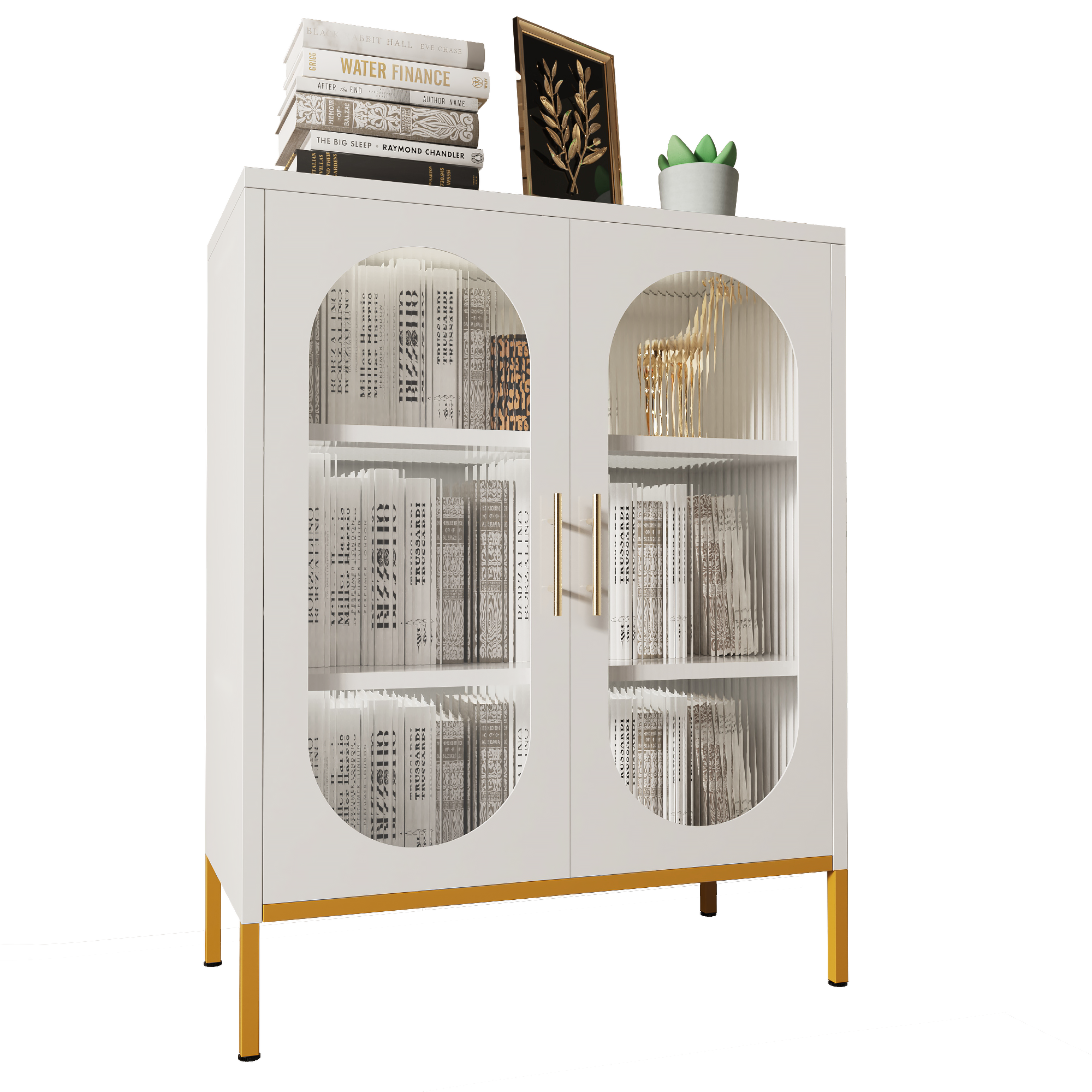 Elegant 2-Door Fluted Glass Storage Cabinet – Heavy-Duty Metal Pantry Organizer With Frosted Glass Doors, Space-Saving For Kitchen_voghion.com
