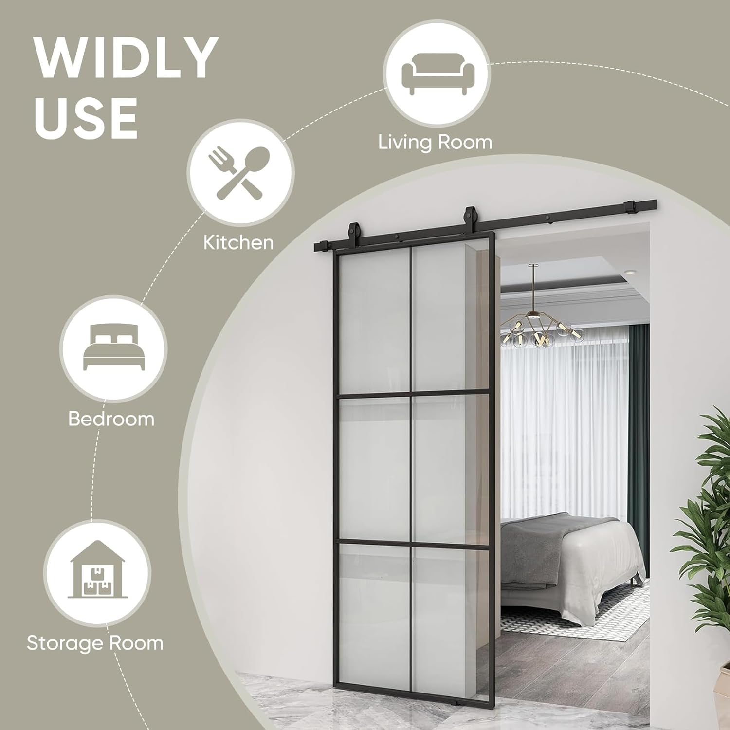 JUBEST 30in X 80in Glass Sliding Barn Door, 3-Panel Black Aluminum Frame And Clear Tempered Glass Modern French Door, Easy To Install (No Sliding Hardware Kit)_voghion.com