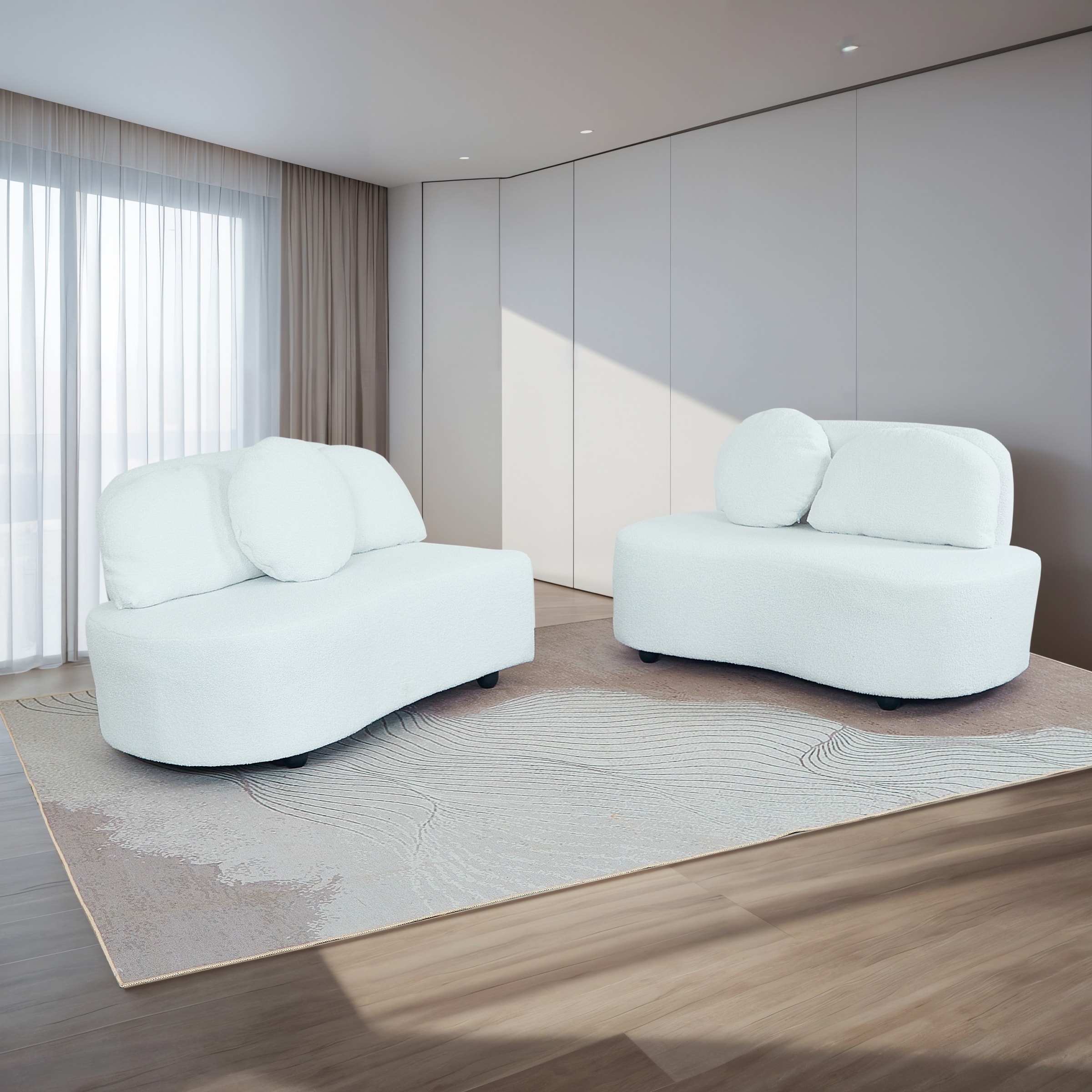 Beige Teddy Velvet Sofa, Left Side Beige Teddy Velvet Sofa, Left Side