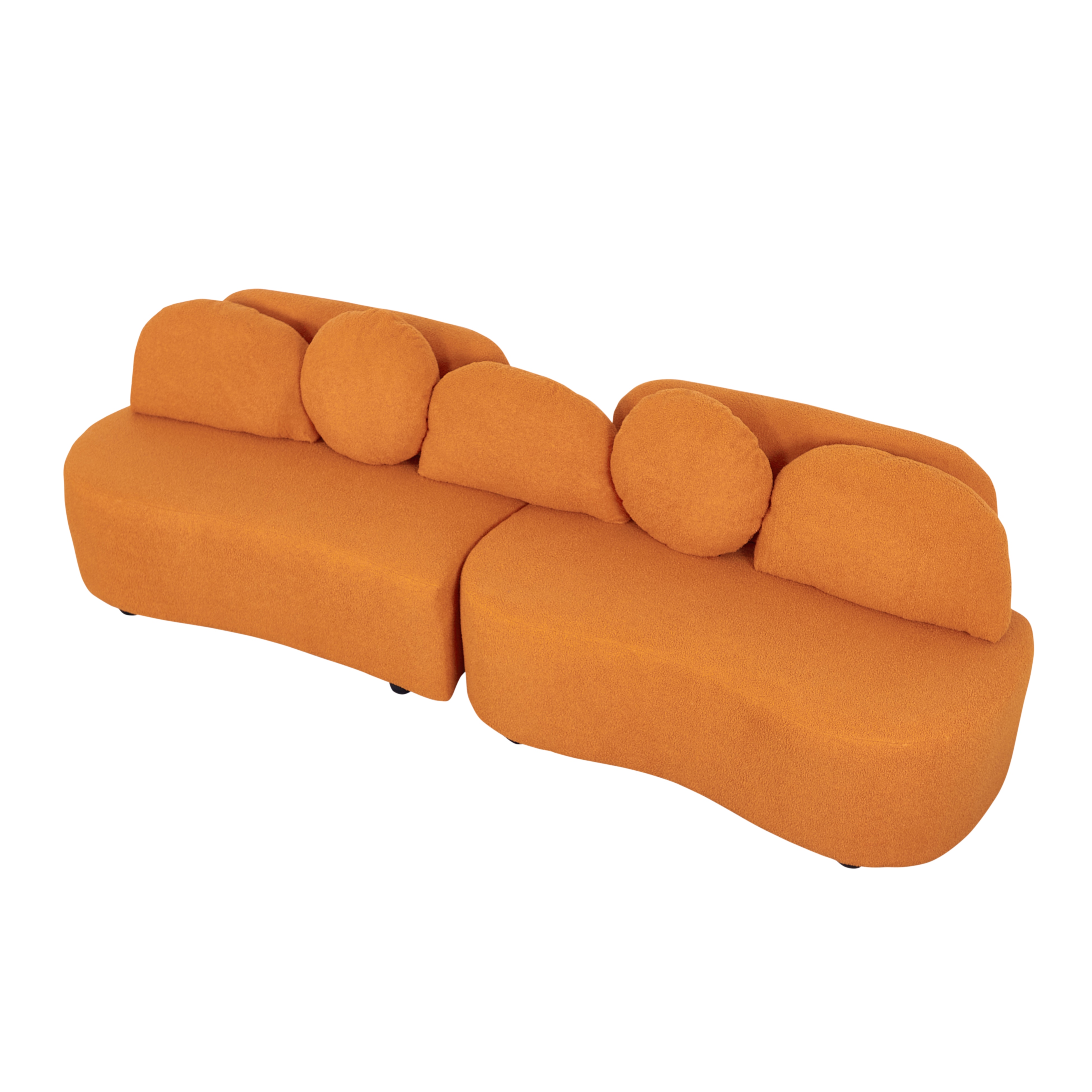 Hermes Orange Teddy Velvet Sofa, Left Side Hermes Orange Teddy Velvet Sofa, Left Side