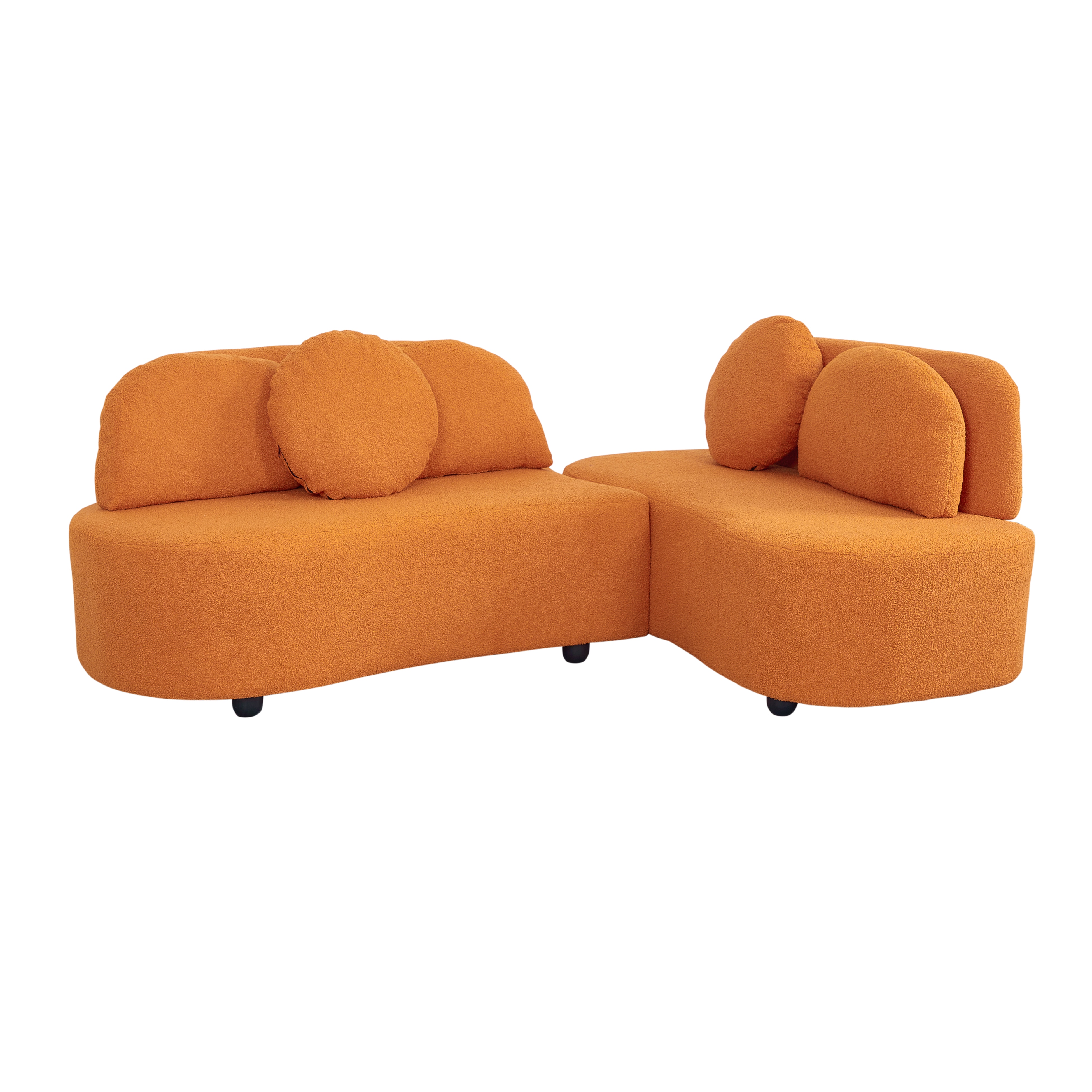 Hermes Orange Teddy Velvet Sofa, Left Side Hermes Orange Teddy Velvet Sofa, Left Side