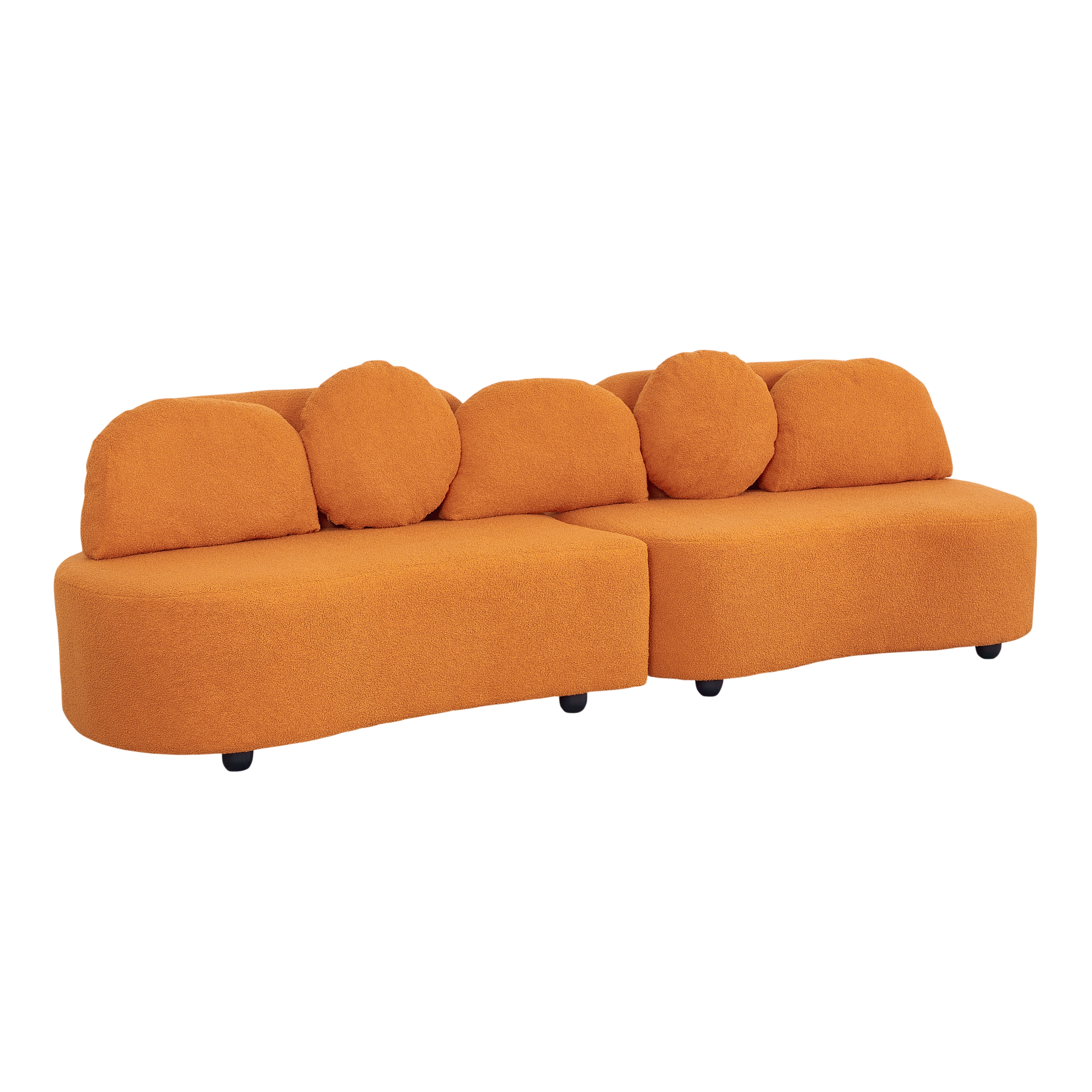 Hermes Orange Teddy Velvet Sofa, Left Side Hermes Orange Teddy Velvet Sofa, Left Side