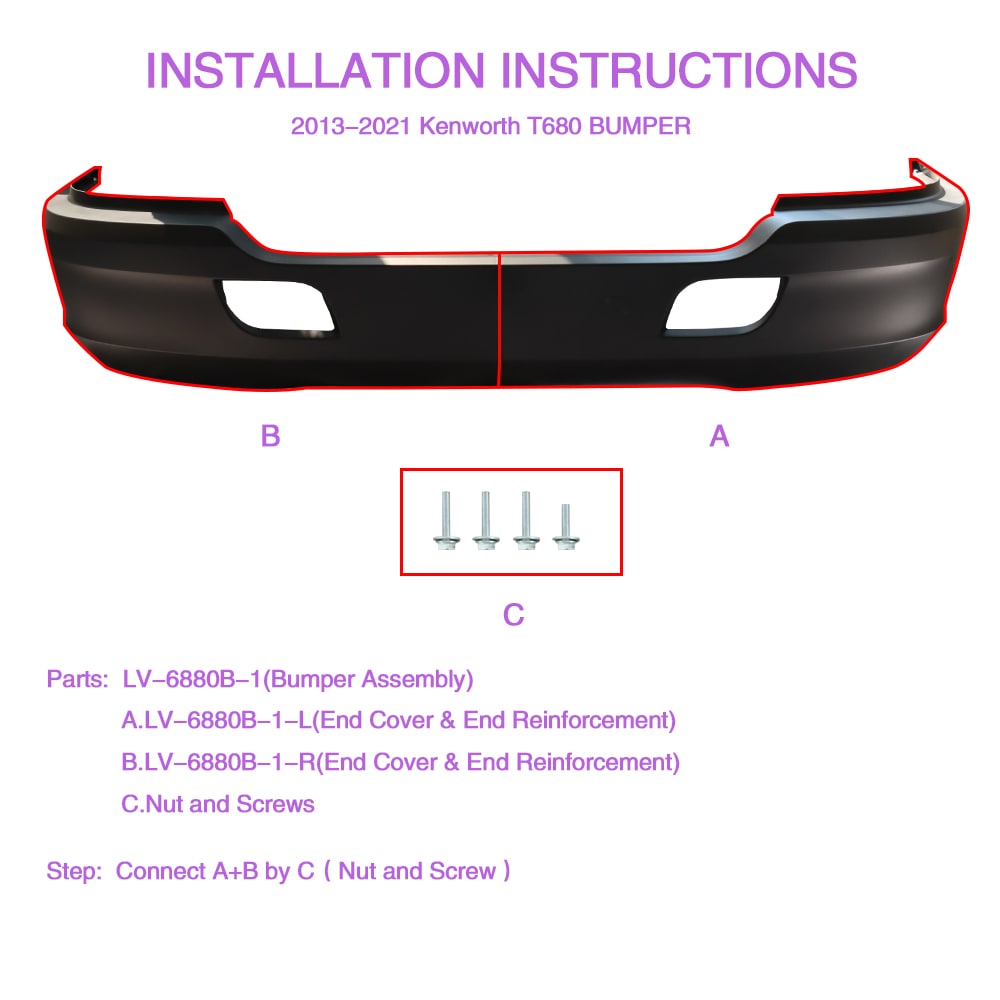 Front Bumper Replacement For Kenworth T680 Black Finish_voghion.com