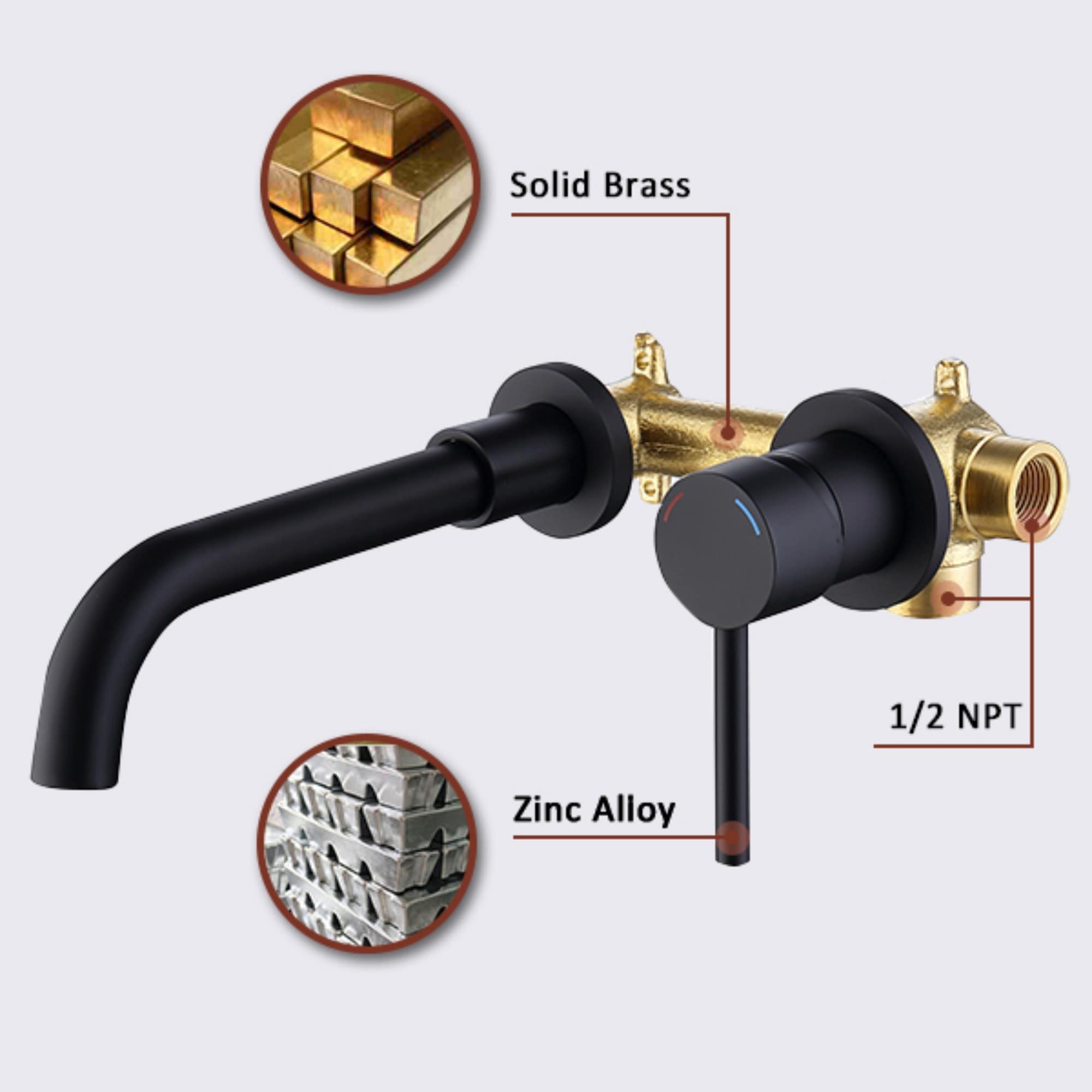 Wall Mount Faucet For Bathroom Sink Or Bathtub, Single Handle 2 Holes Brass Rough-in Valve Included, Matte Black_voghion.com