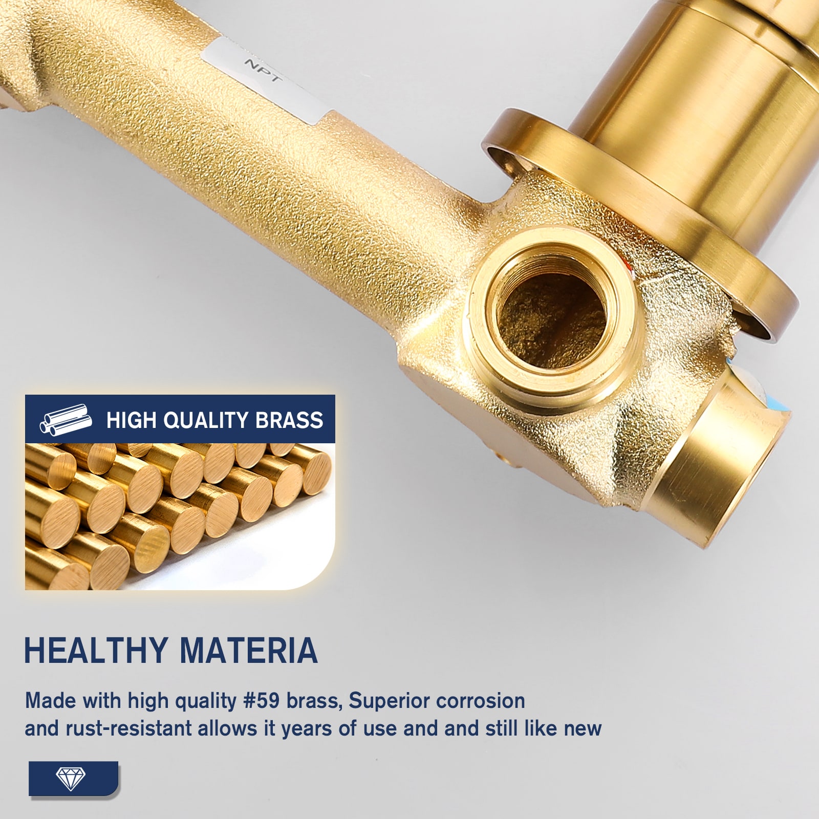 Wall Mount Faucet For Bathroom Sink Or Bathtub, Single Handle 2 Holes Brass Rough-in Valve Included, Brushed Gold_voghion.com