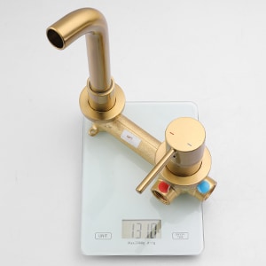 Wall Mount Faucet For Bathroom Sink Or Bathtub, Single Handle 2 Holes Brass Rough-in Valve Included, Brushed Gold_voghion.com